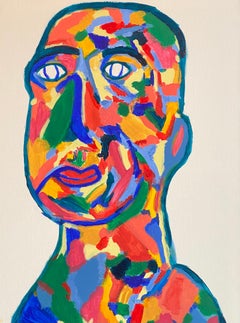 Contemporary British Abstract Painting Colourful Wacky Portrait Of Man