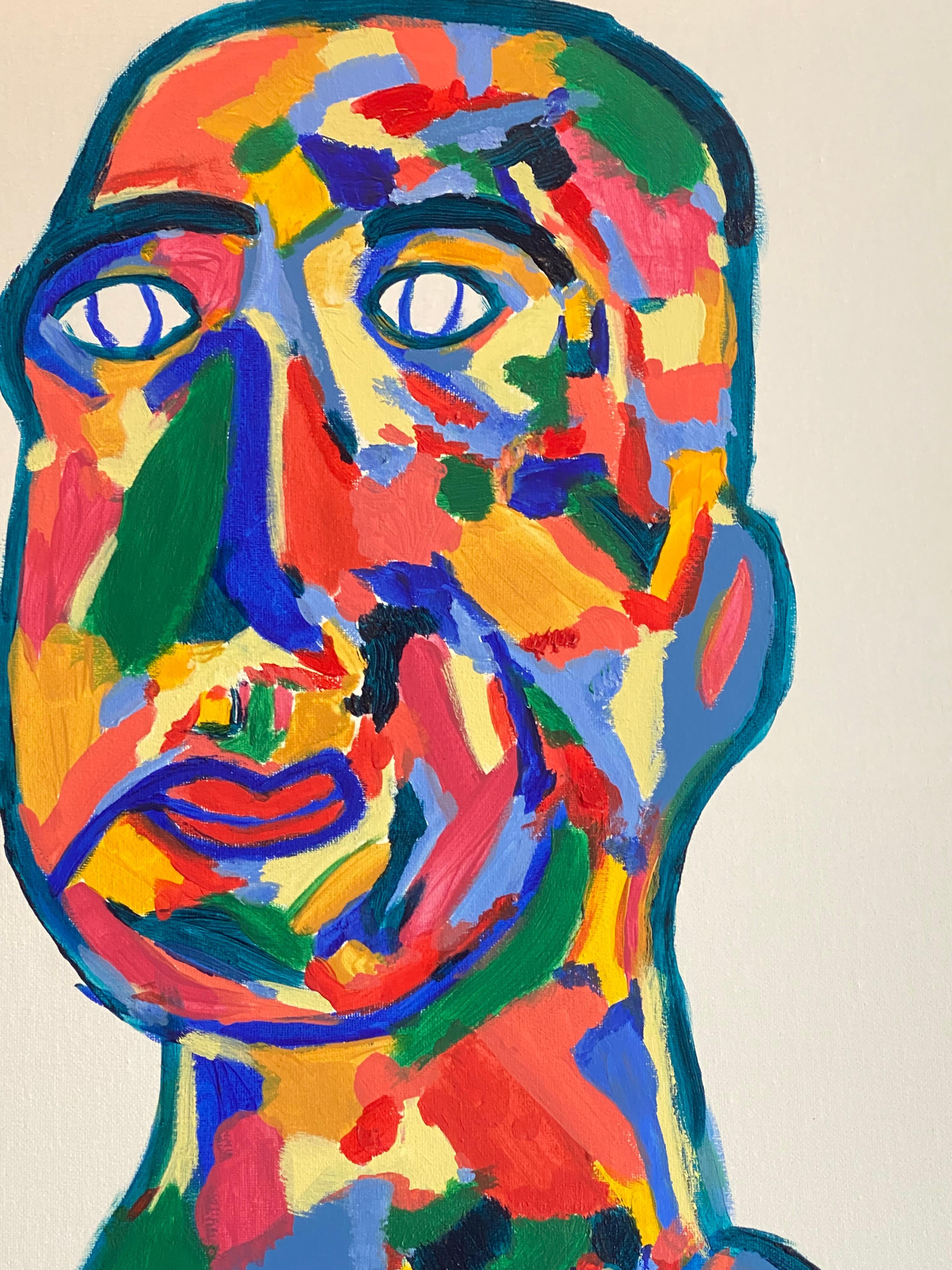 Contemporary British Abstract Painting Colourful Wacky Portrait Of Man For Sale 3
