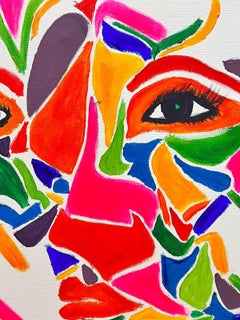 Contemporary Abstract British Unfinished Painting Of A Cubist Face