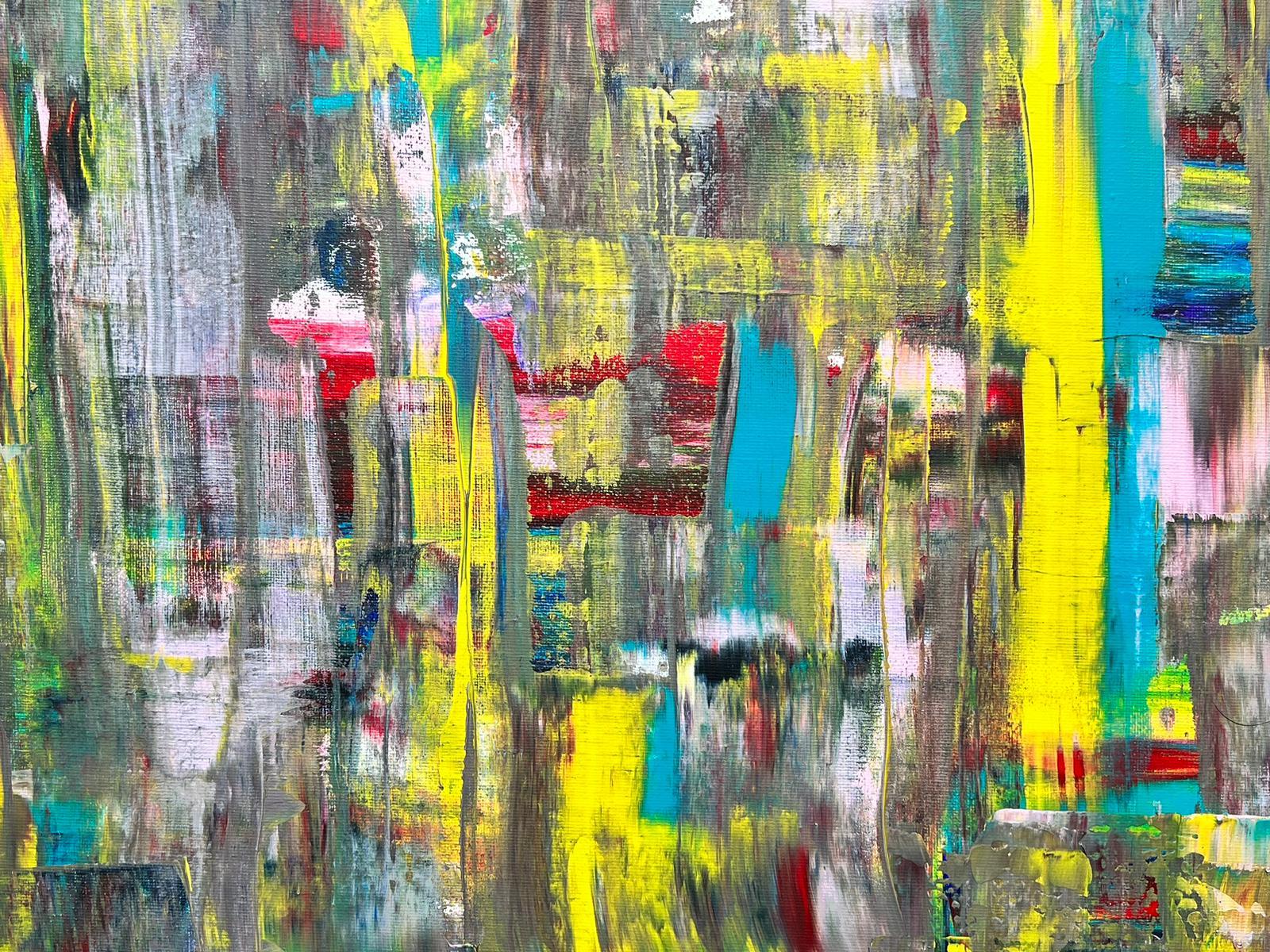 Astratto britannico contemporaneo di grigio blu giallo multicolore - Painting di Bolly Frost