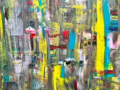 Contemporary British Abstract Of Grey Blue Yellow Multicolors