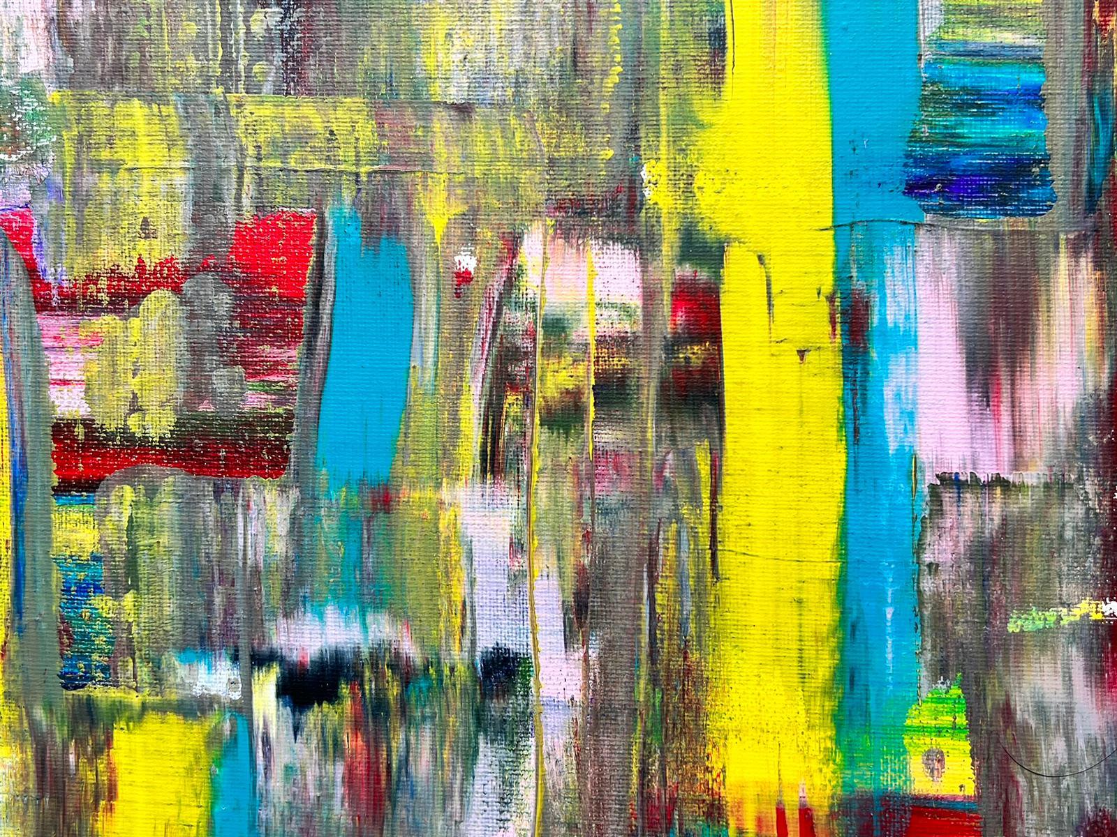 Contemporary British Abstract Of Grey Blue Yellow Multicolors - Abstract Expressionist Painting by Bolly Frost