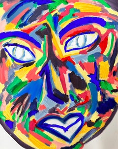 Contemporary British Abstract Portrait Painting A Colorful Face