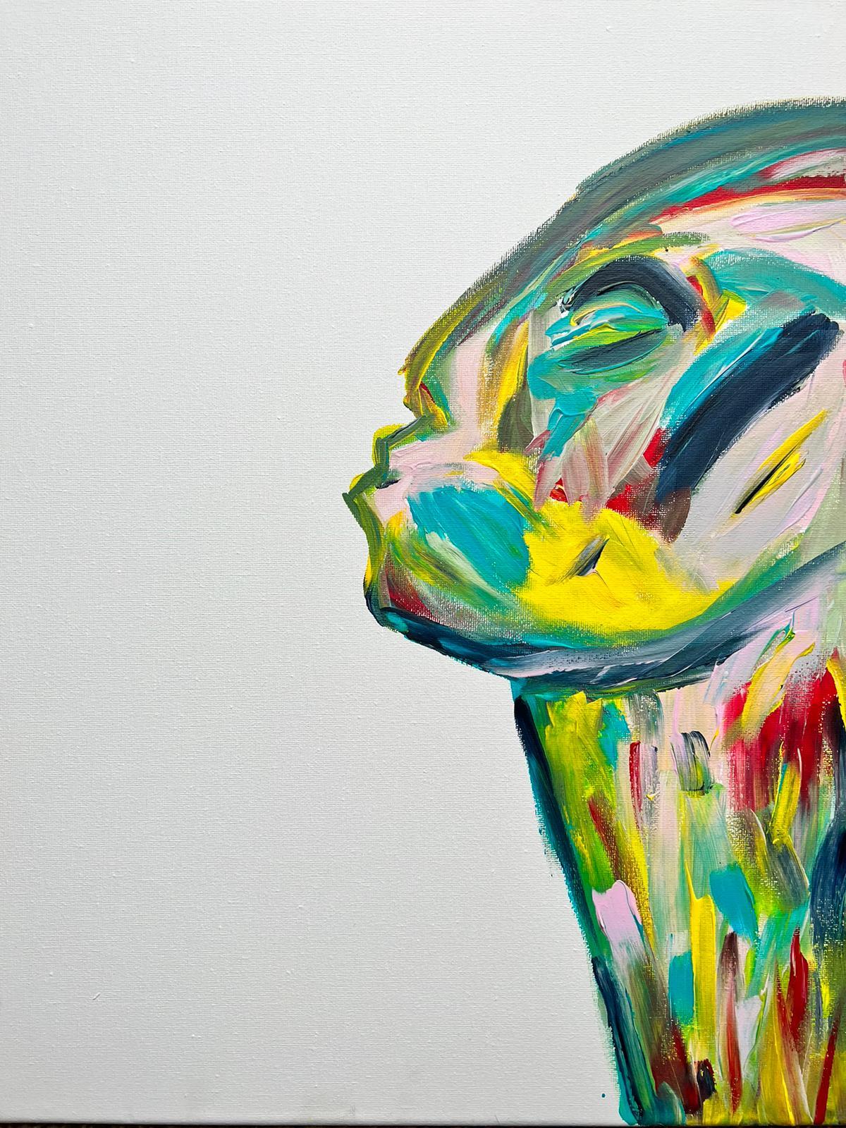 Quadro ritratto astratto britannico contemporaneo Figura che si avvicina per un bacio - Painting di Bolly Frost