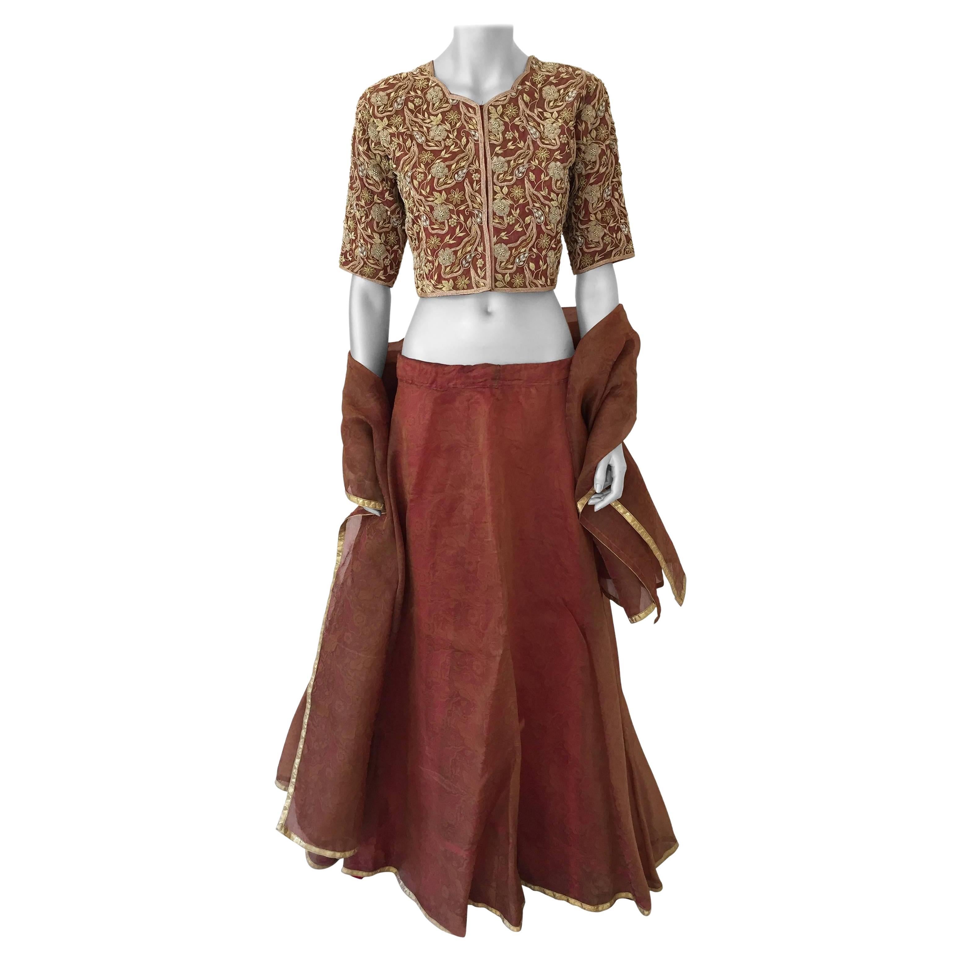Bollywood Star Silk Sari Custom Designer Beaded Embroidered Gown For Sale