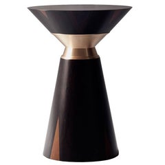 Bolo Side Table by DeMuro Das in Ziracote with Solid Satin Bronze Collar