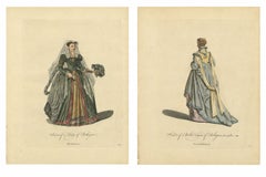 Bologna Renaissance Costume Engravings, Hand-Colored Italian Fashion Pair, 1749