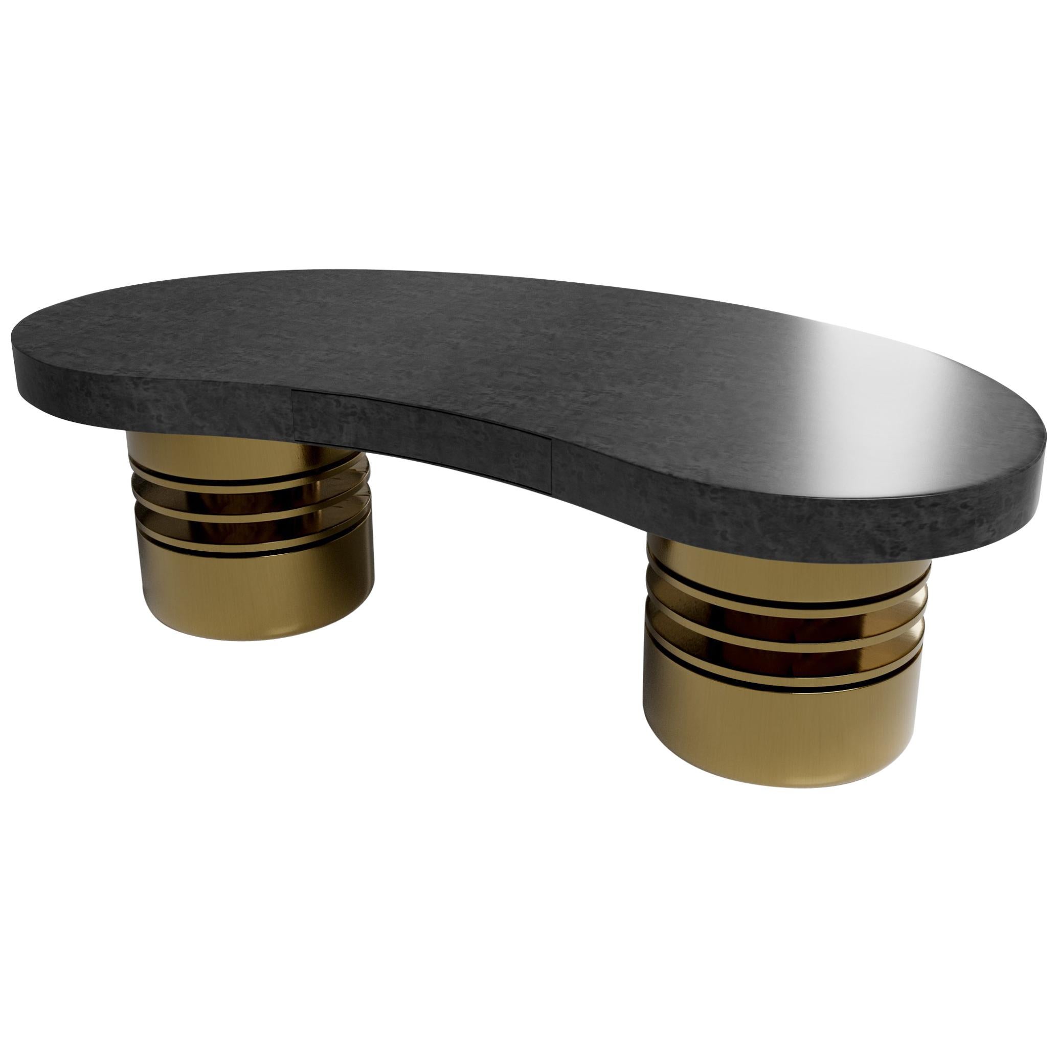 BOLSA DESK - Modern Wood Desk with a Dark Bronze Metallic Base