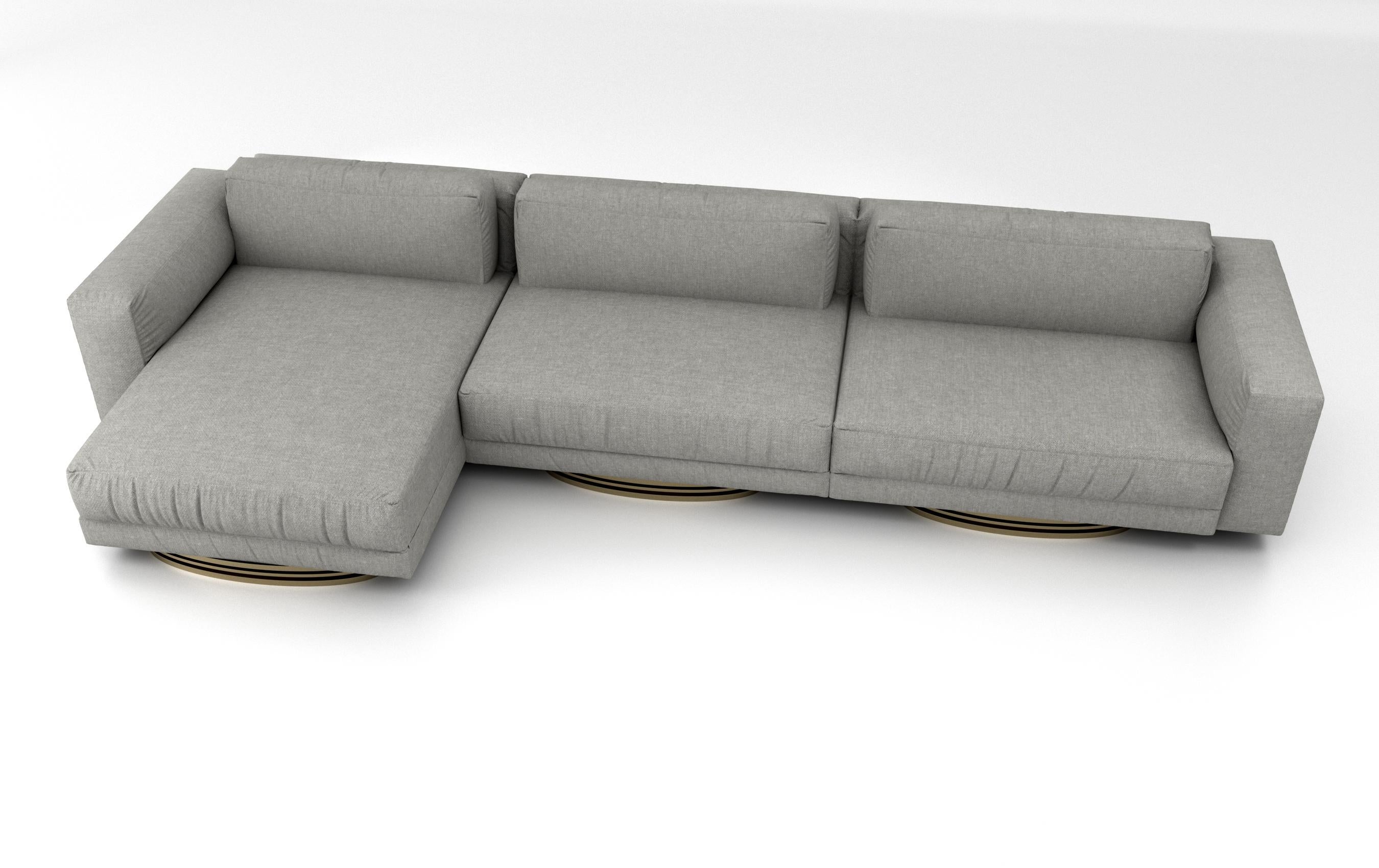 Italian BOLSA SECTIONAL CHASE - Modern Design in Cotton with Metallic High Gloss Bases