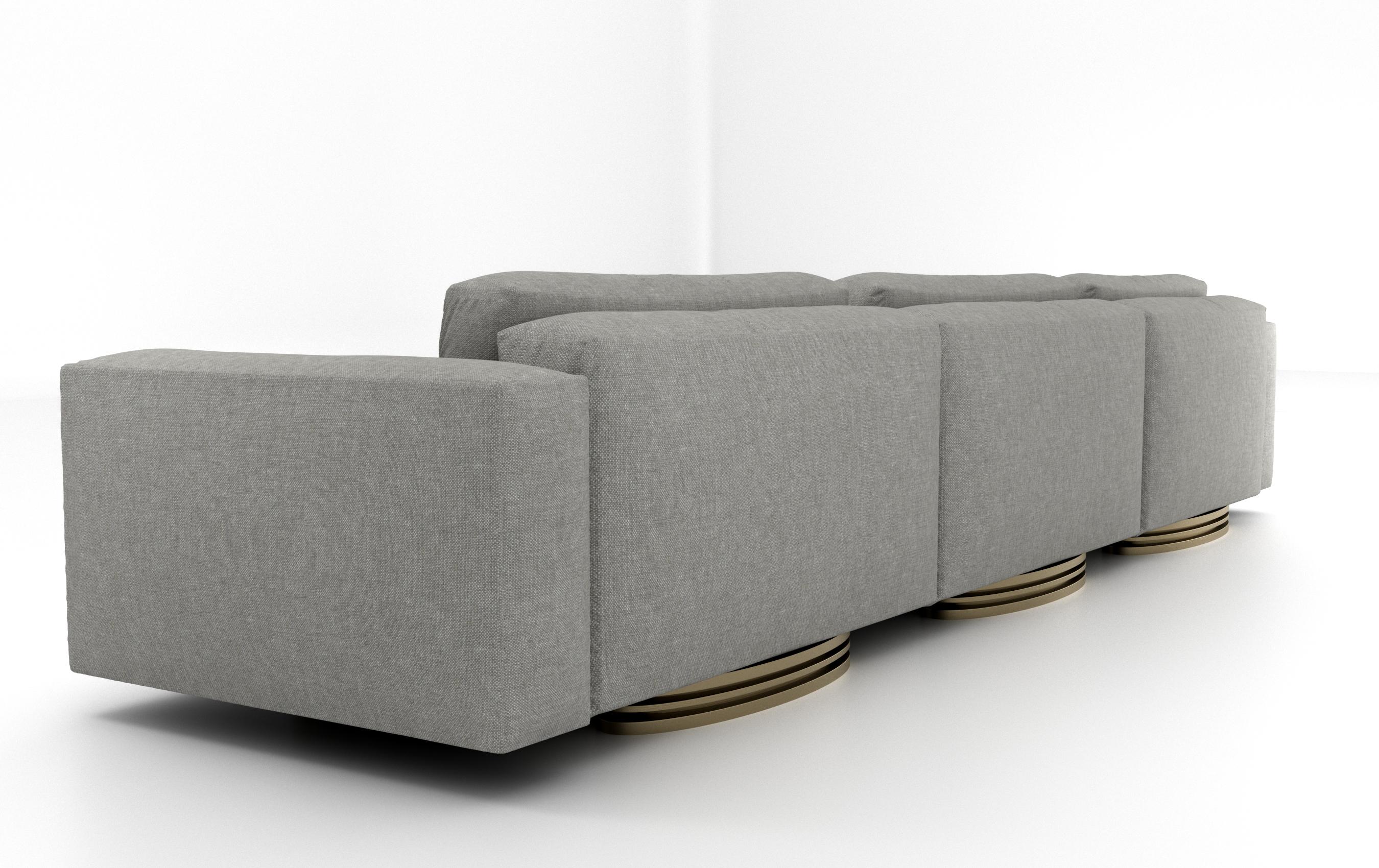 Appliqué BOLSA SECTIONAL CHASE - Modern Design in Cotton with Metallic High Gloss Bases
