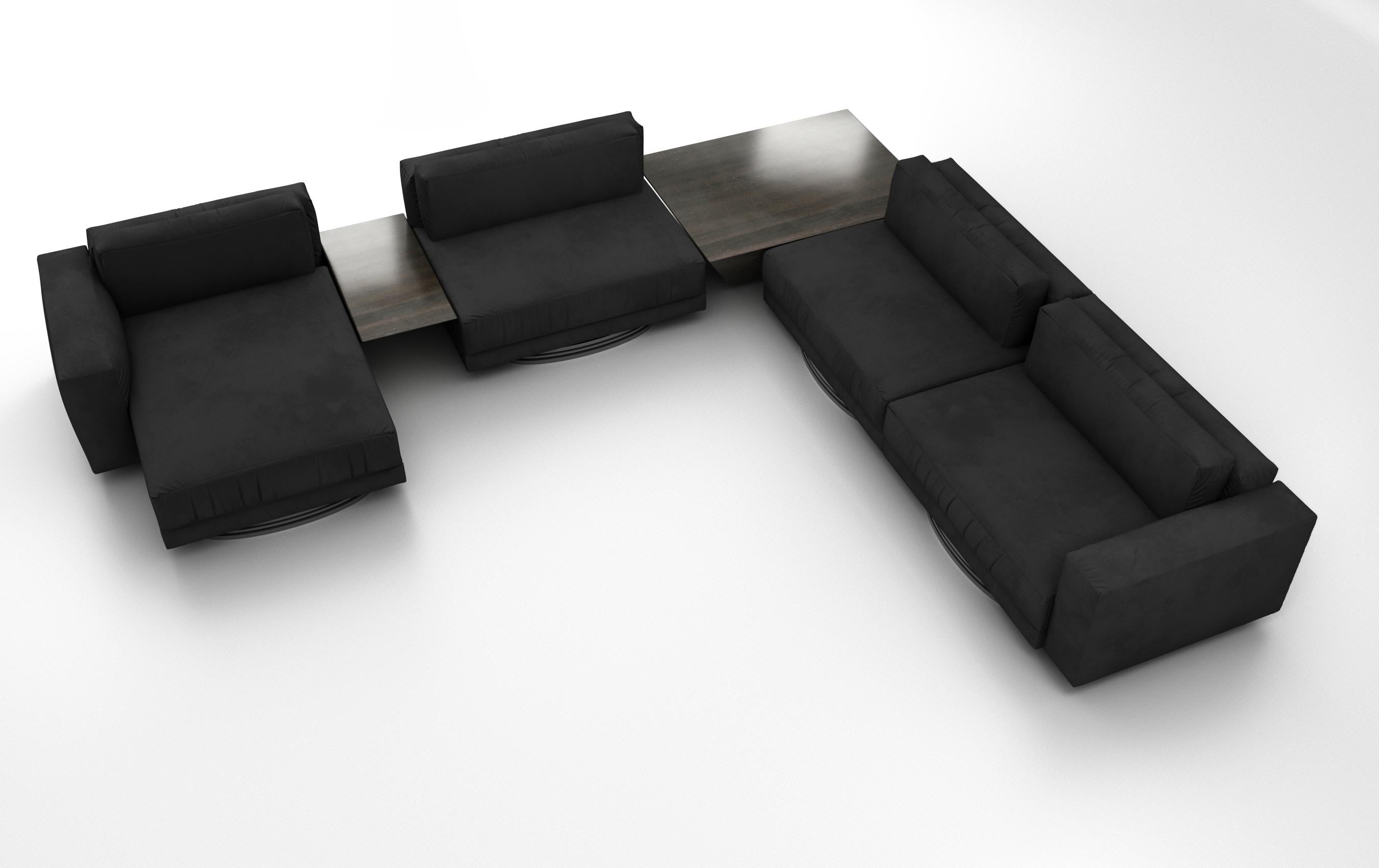 Appliqué BOLSA SECTIONAL L TABLES - Modern Design in Velvet with Metallic Matte Bases