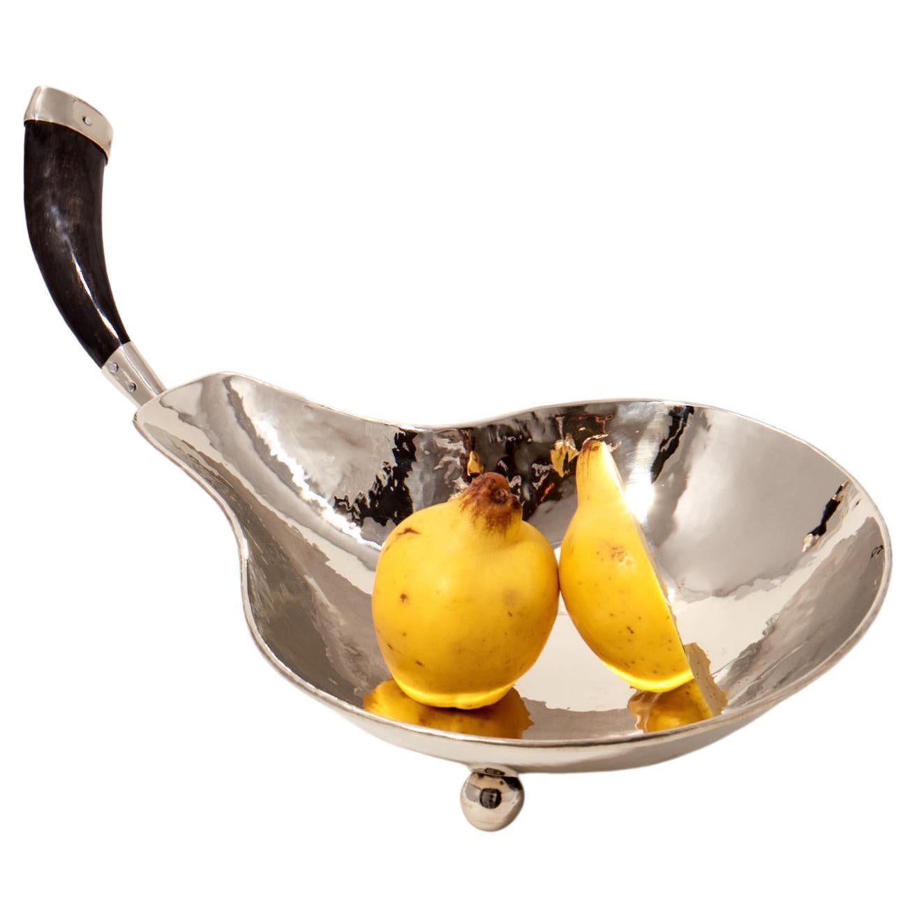 Bolson Pear Small Bowl, Horn & Alpaca Silver For Sale