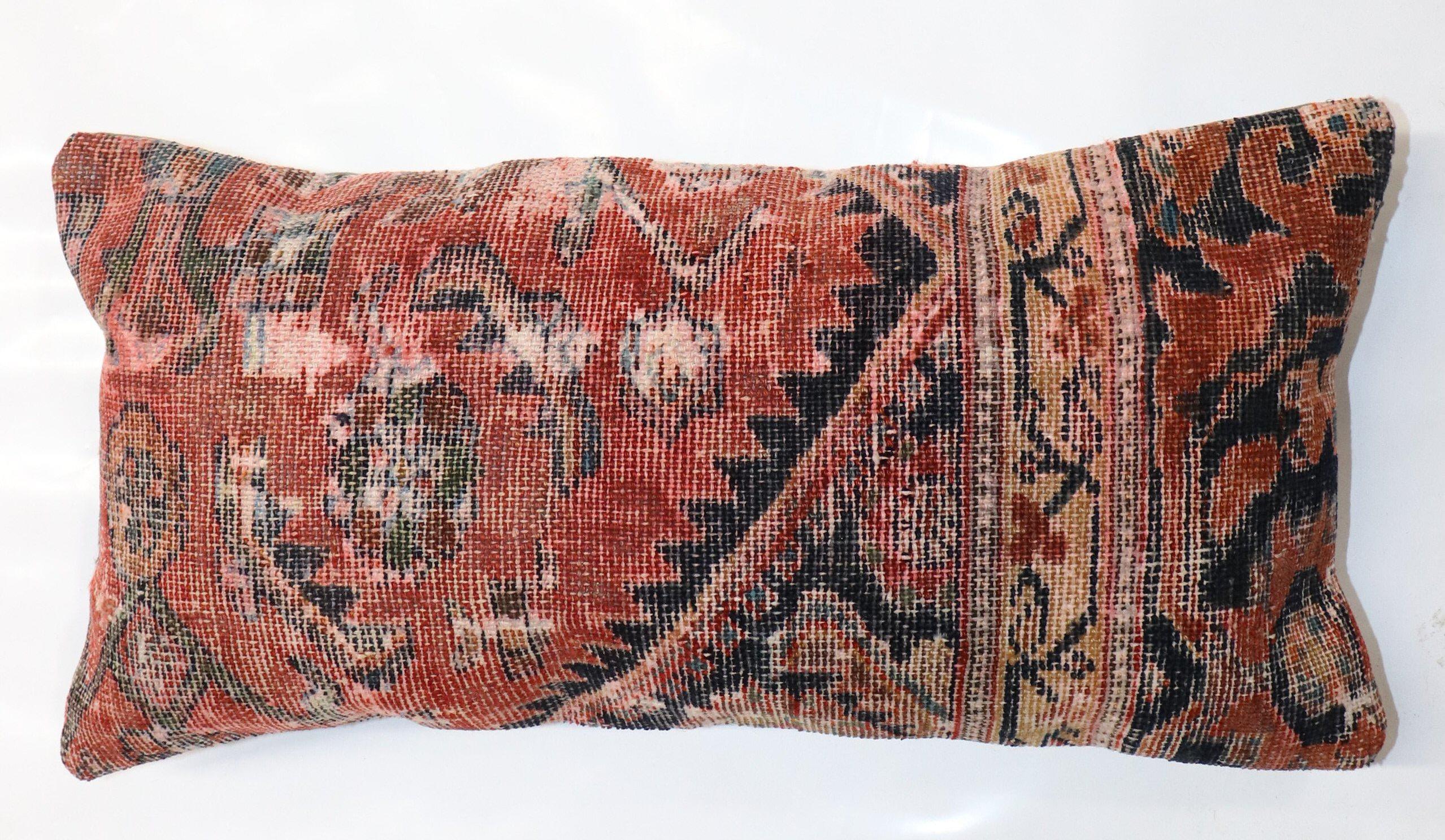 Bolster Persian Rustic Rug Pillow In Distressed Condition For Sale In New York, NY