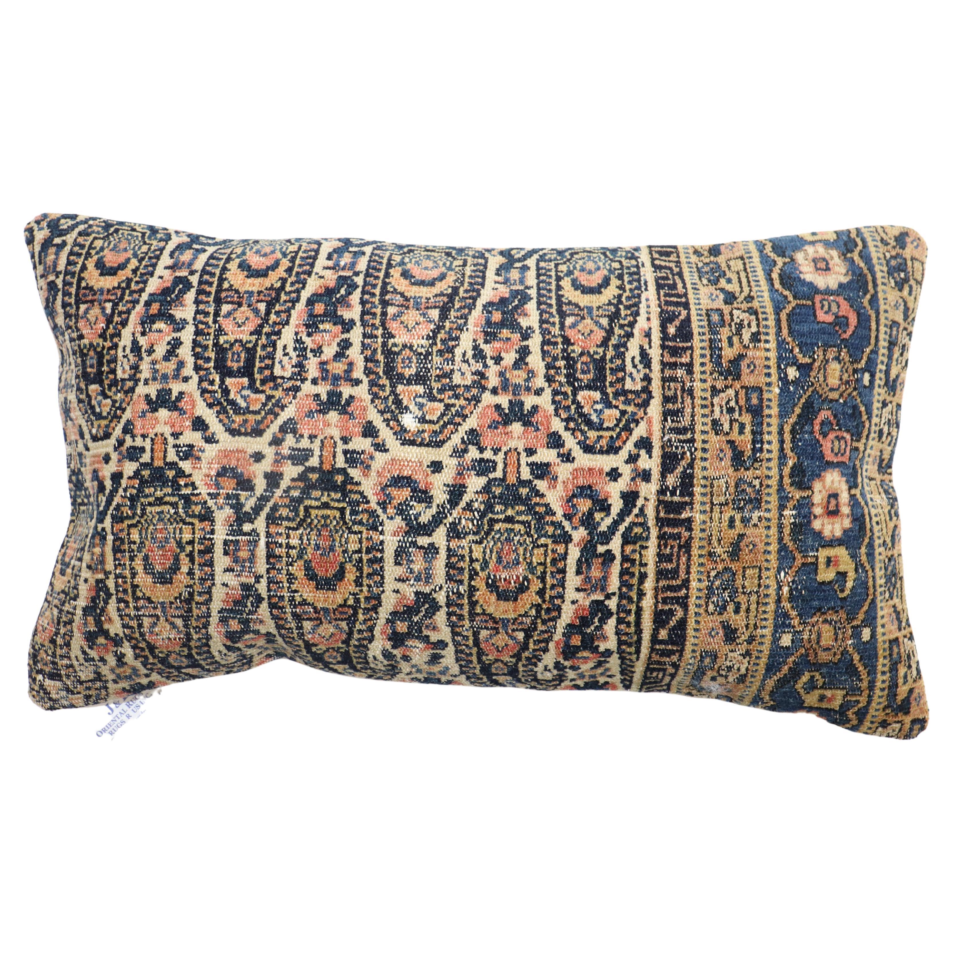Bolster Size Antique Persian Senneh Rug Pillow For Sale