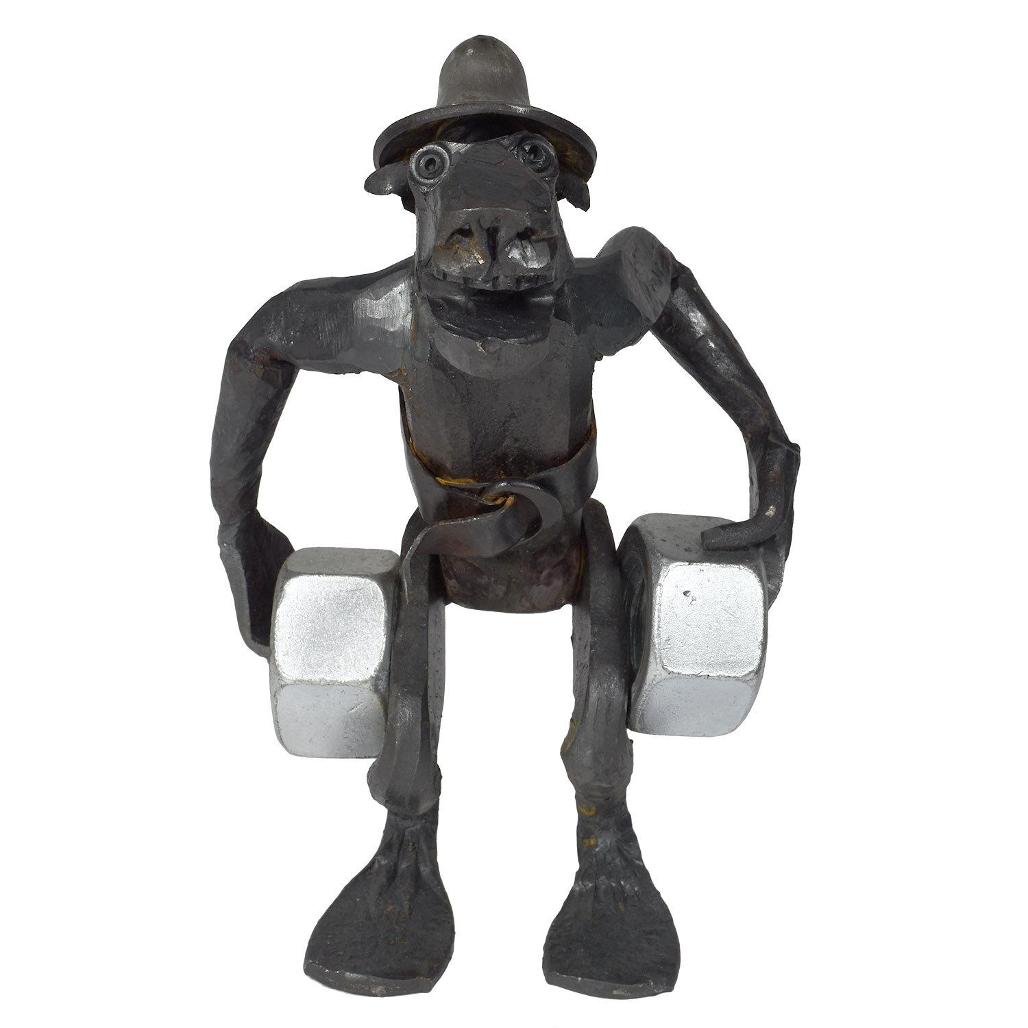 Handcrafted by William Roan, the blacksmith famous for making the original Bay Bridge Troll. About this piece, he writes, “In Of Mice and Men, farmworkers who move and stack heavy bags of seed are called Buckers or Barley Buckers.”