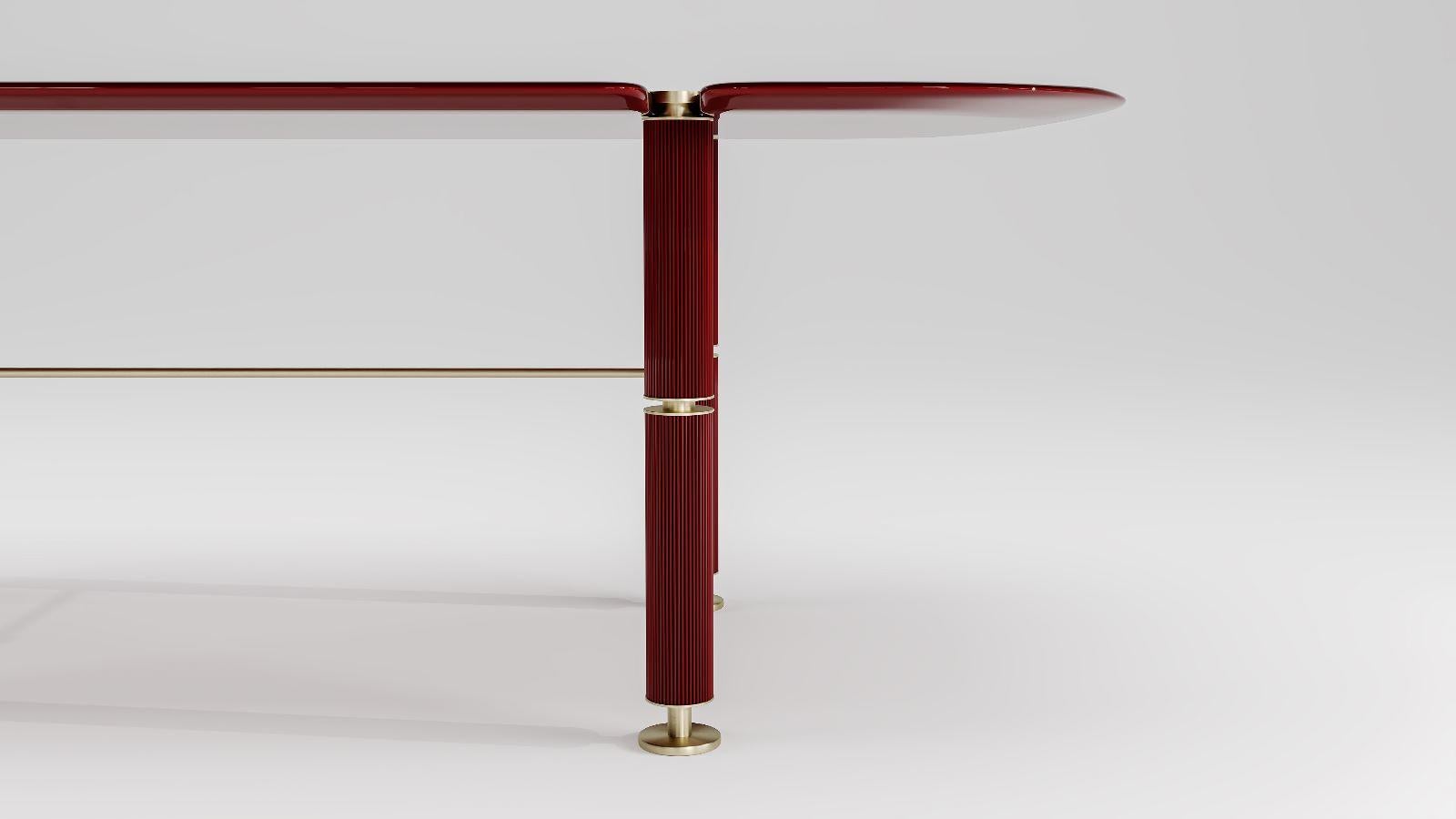 Modern Bolt Dining Table in Lacquered Wood and Brass For Sale