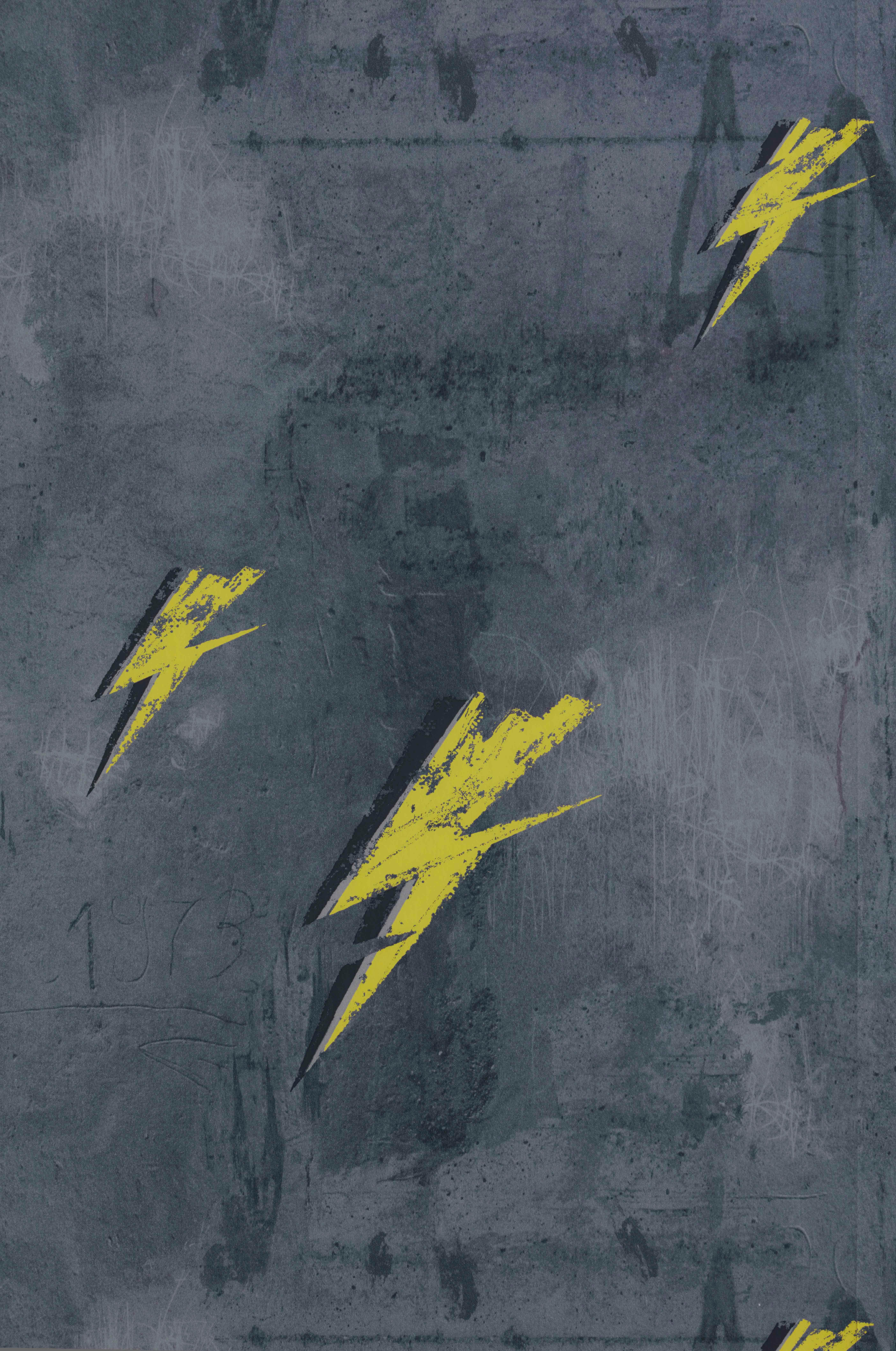 Paper 'Bolt from Mars' Contemporary, Traditional Wallpaper in Yellow on Charcoal For Sale
