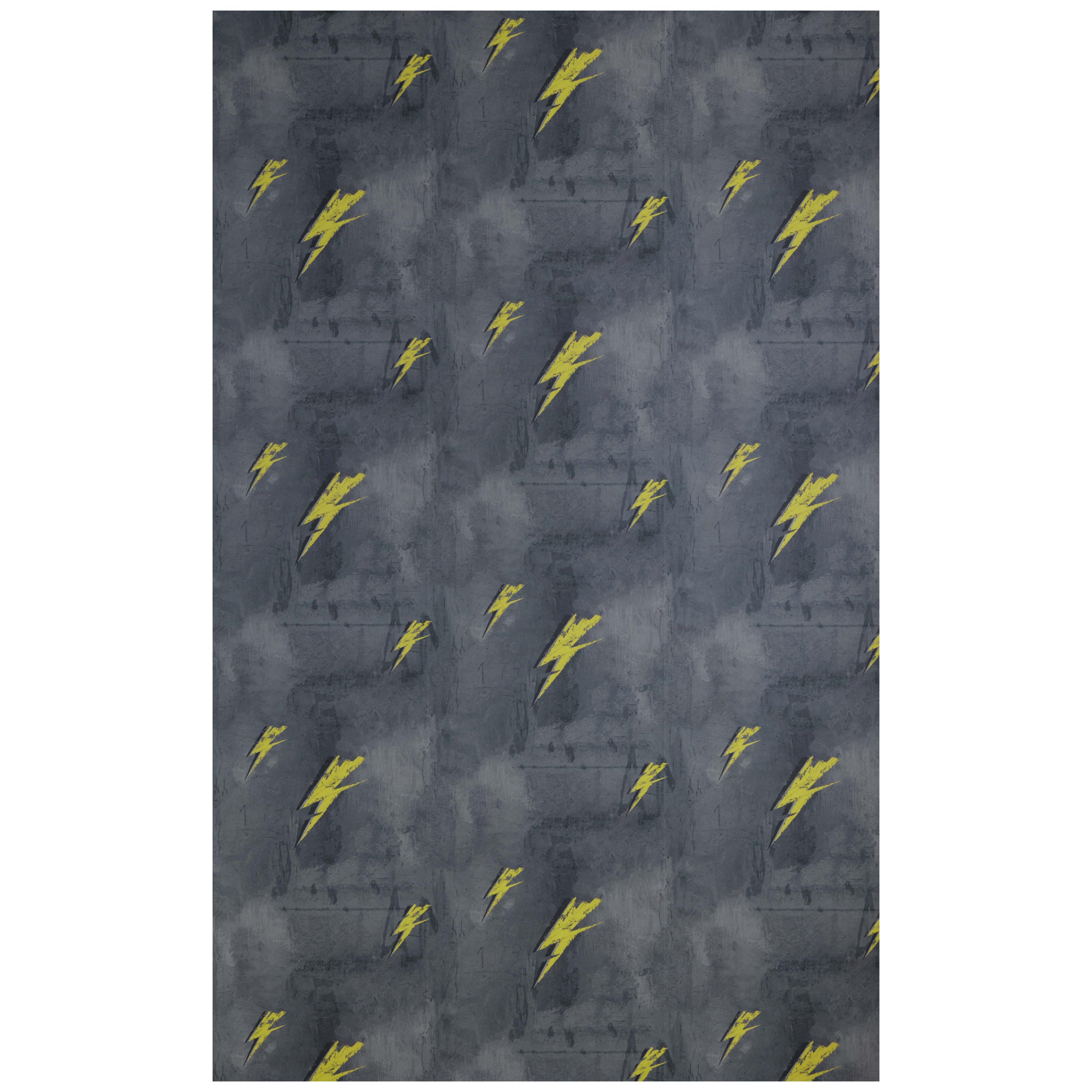 'Bolt from Mars' Contemporary, Traditional Wallpaper in Yellow on Charcoal For Sale