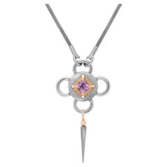 Bolt Necklace, Blackened Silver and Rose Gold, Amethyst