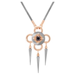 Bolt-Halskette, geschwärztes Silber und Roségold, Diamanten und Spinell