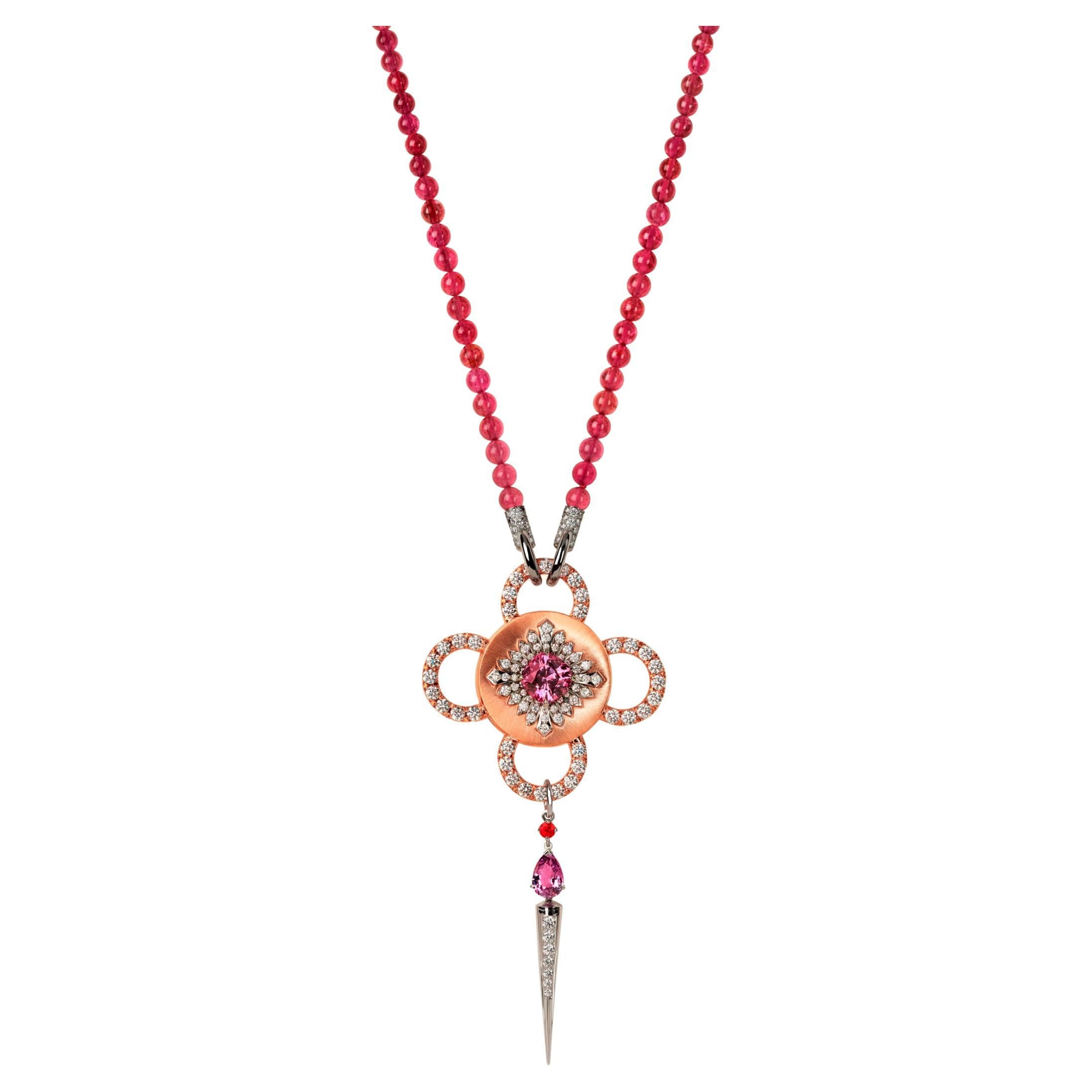 Bolt Necklace Imperatrice, White & Rose Gold, Tourmaline, Diamond, Spinel & Ruby