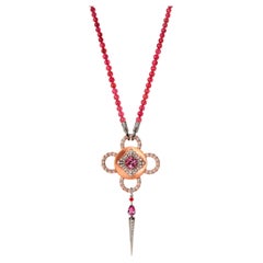 Bolt Necklace Imperatrice, White & Rose Gold, Tourmaline, Diamond, Spinel & Ruby