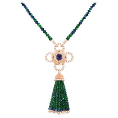 Bolt Necklace Odyssée, Rose Gold, Sapphires, Diamonds and Emeralds