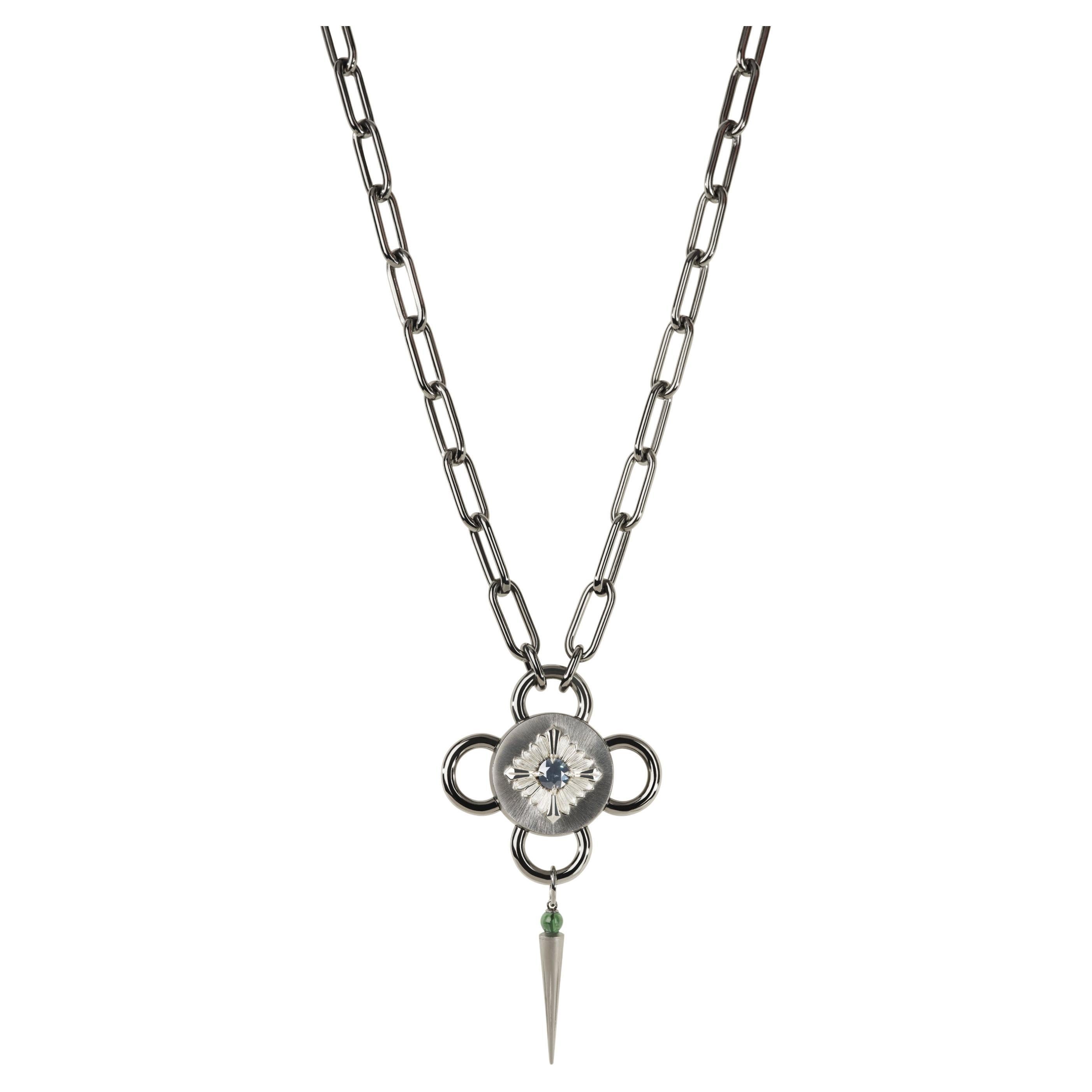 Bolt Necklace Palace, Blackened Silver and Silver, Grey Spinel