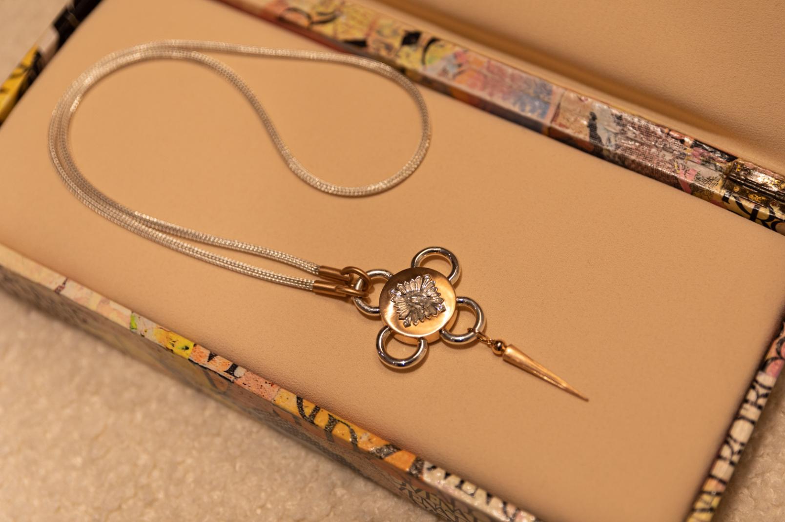 Women's Bolt Necklace, Rose Gold and Silver, Diamond For Sale