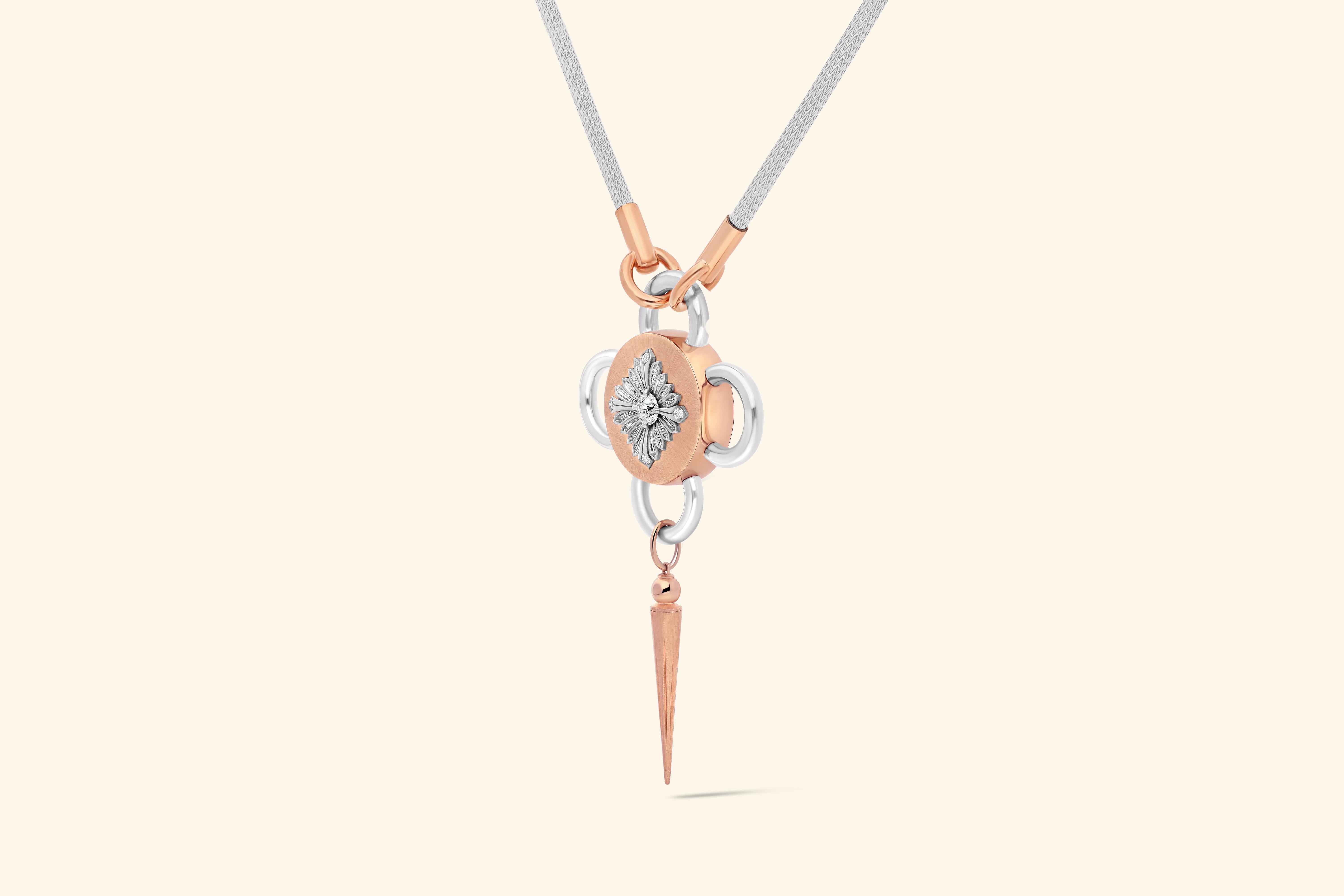 Bolt Necklace, Rose Gold and Silver, Diamond For Sale 1