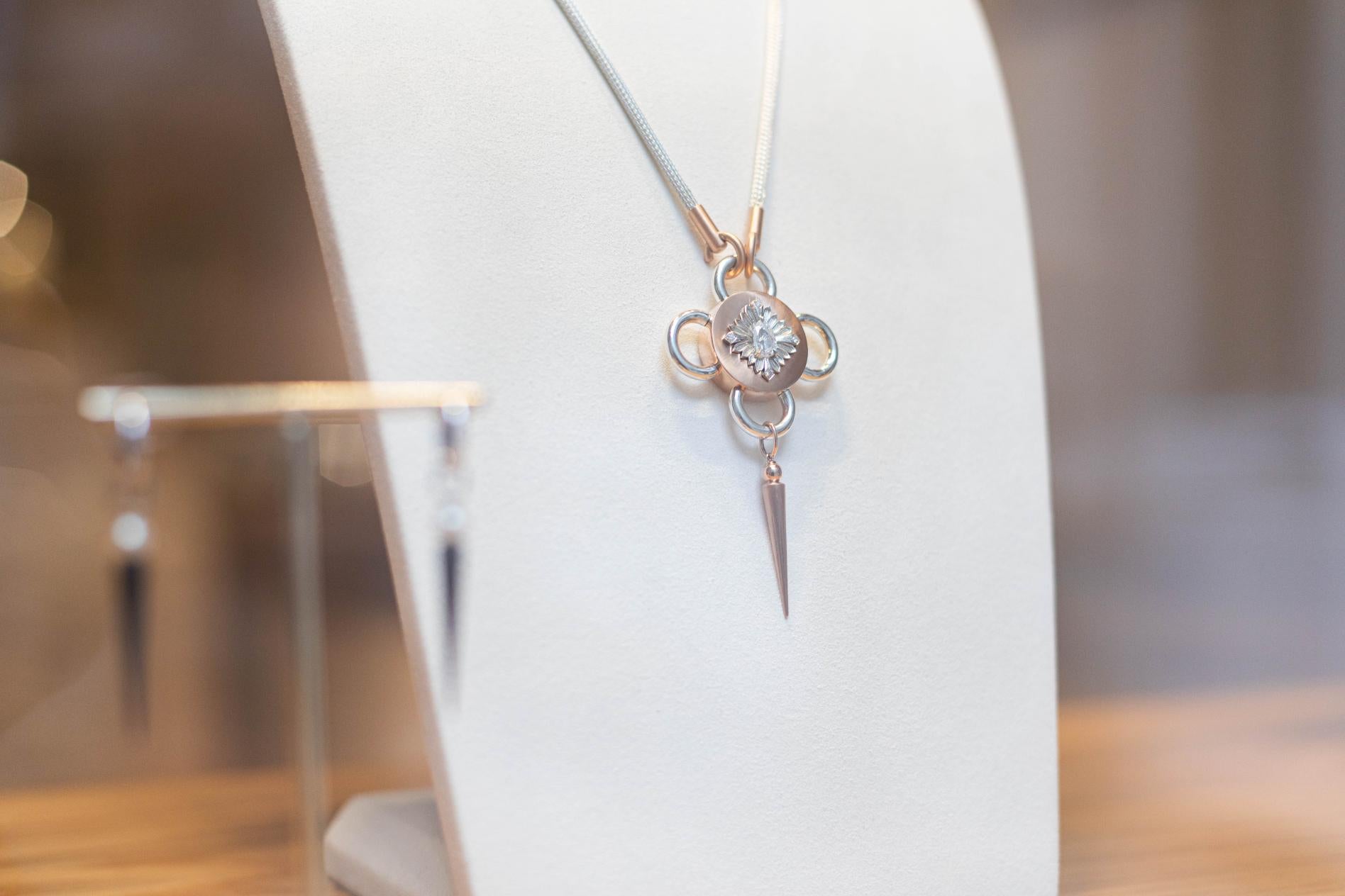 Bolt Necklace, Rose Gold and Silver, Diamond For Sale 2