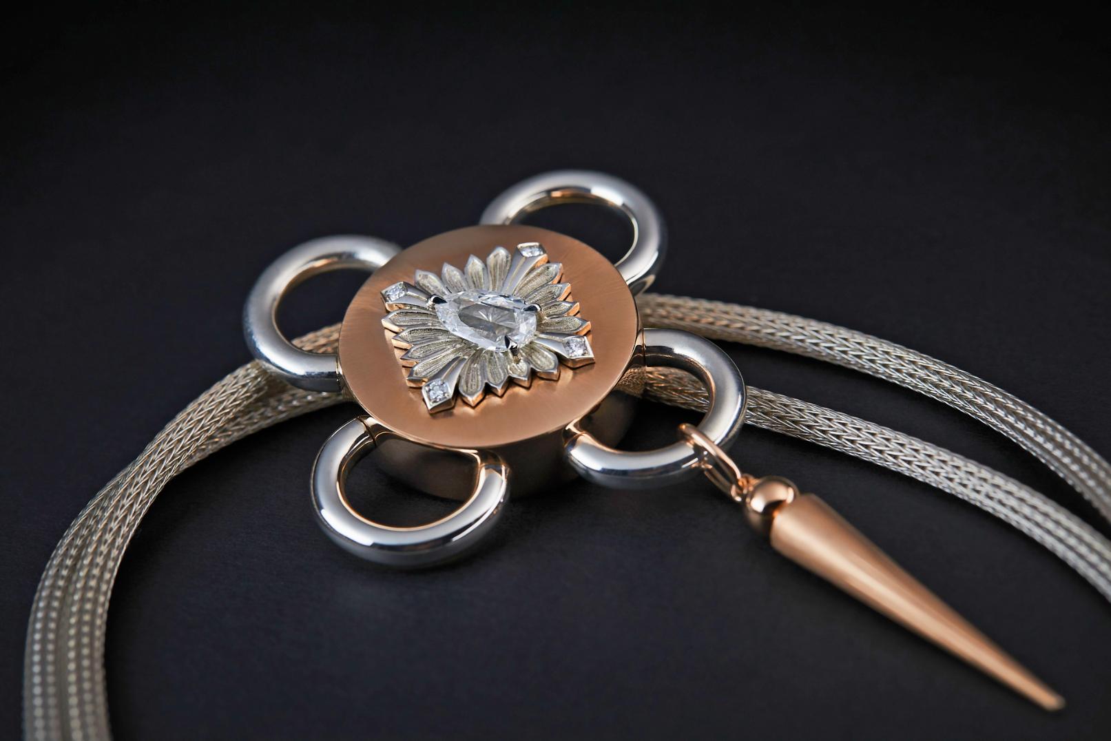 Bolt Necklace, Rose Gold and Silver, Diamond For Sale 3