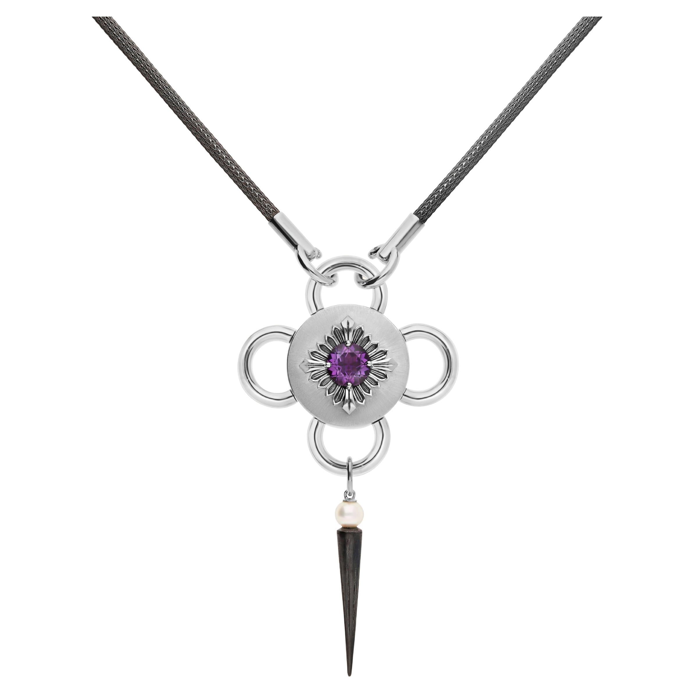 Bolt Necklace, Silver and Amethyst