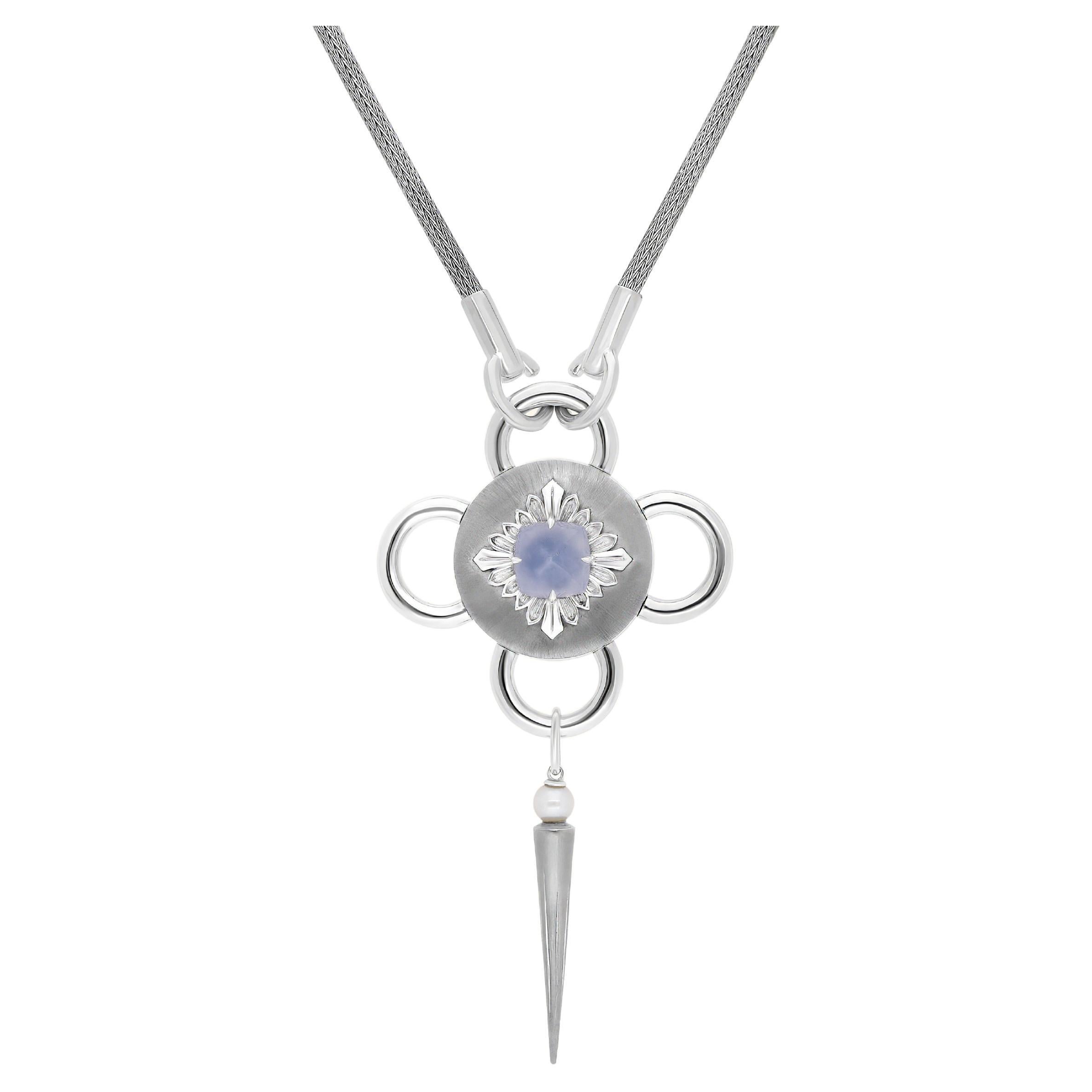 Bolt Necklace, Silver and Chalcedony