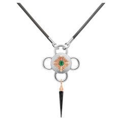 Bolt Necklace, Silver and Rose gold, Emerald