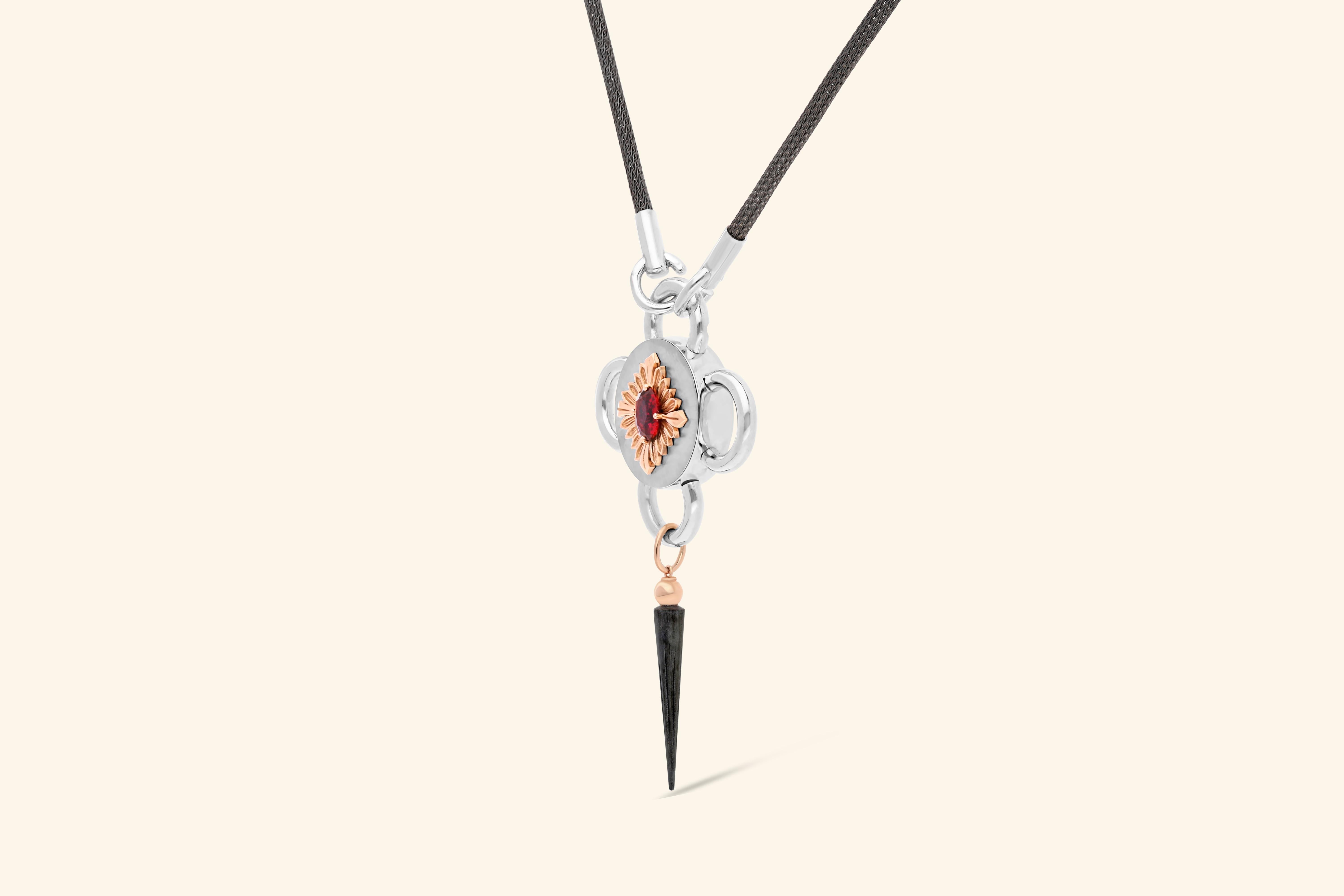 Oval Cut Bolt Necklace, Silver and Rose Gold, Rubellite For Sale
