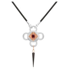 Bolt Necklace, Silver and Rose Gold, Rubellite