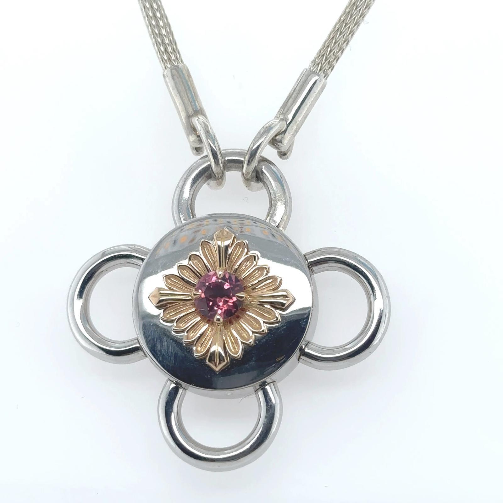 Oval Cut Bolt Necklace, Silver and Rose Gold, Tourmaline For Sale