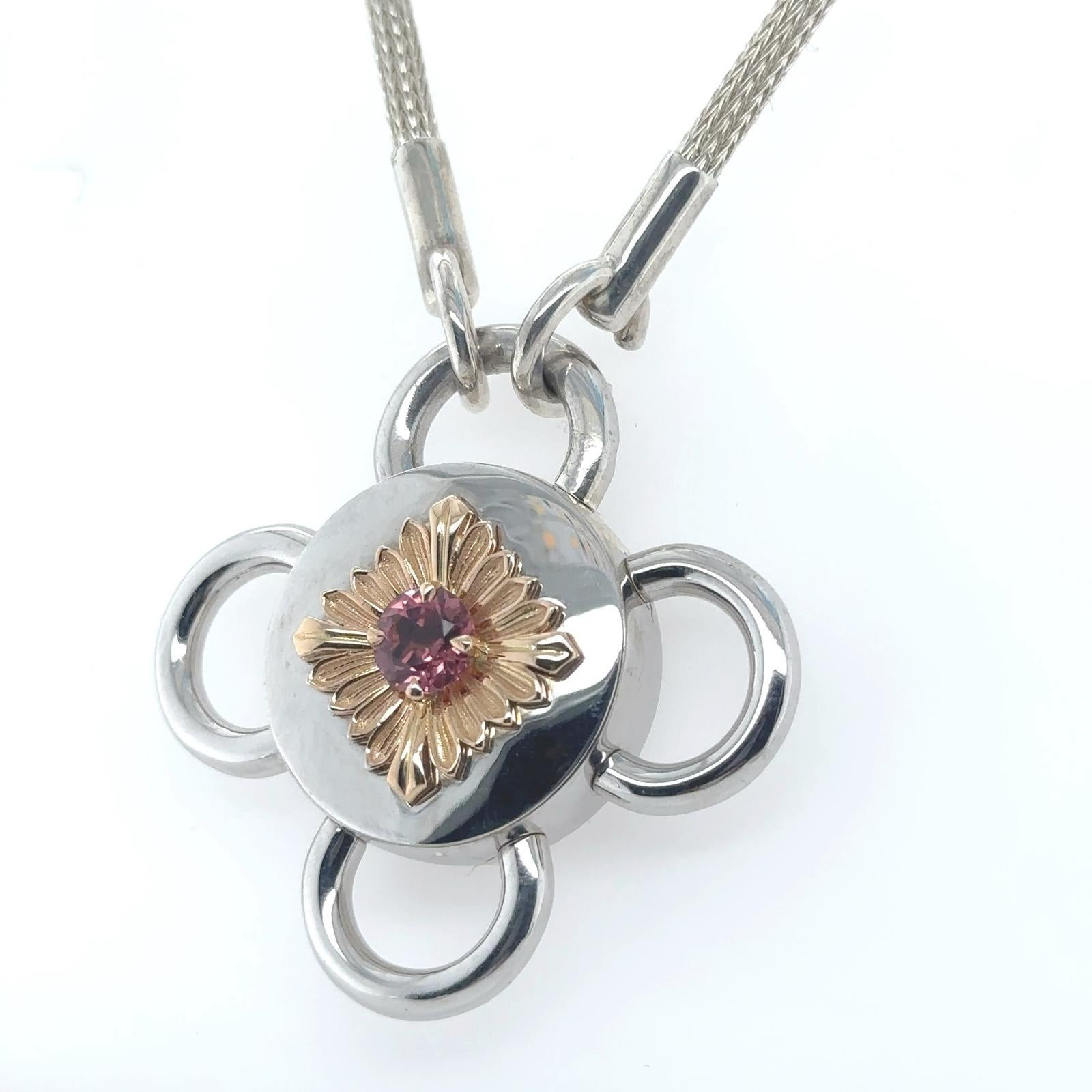 Bolt Necklace, Silver and Rose Gold, Tourmaline In New Condition For Sale In PARIS, FR