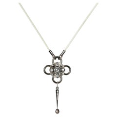 Collar Perno Victoire, Plata y Oro Blanco, Perla Negra, Diamante talla antigua