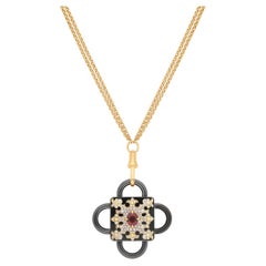 Collana Bolt Squared, Argento annerito e oro giallo 18 carati, granato