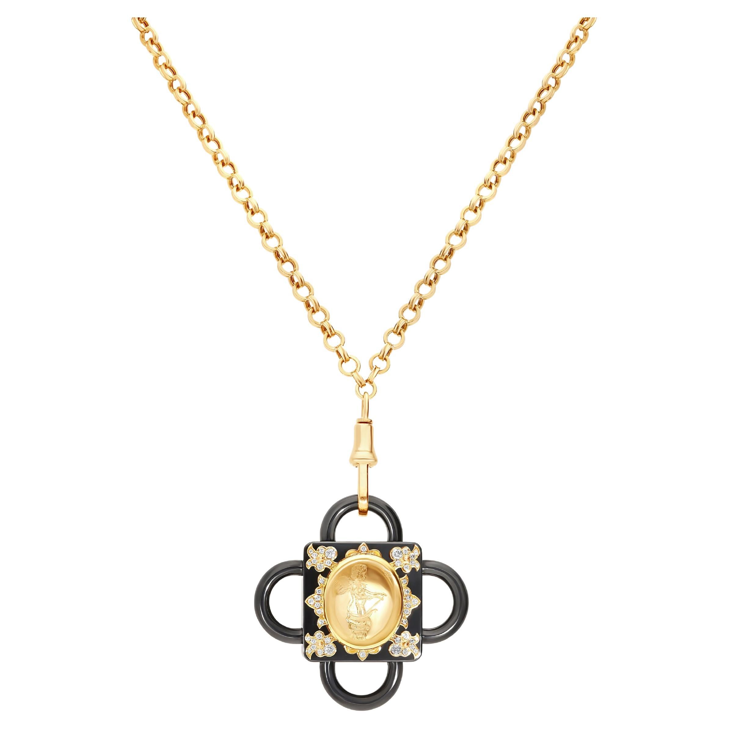 Bolt Squared Necklace, Blackened Silver and 18K Yellow Gold, Intaille For Sale