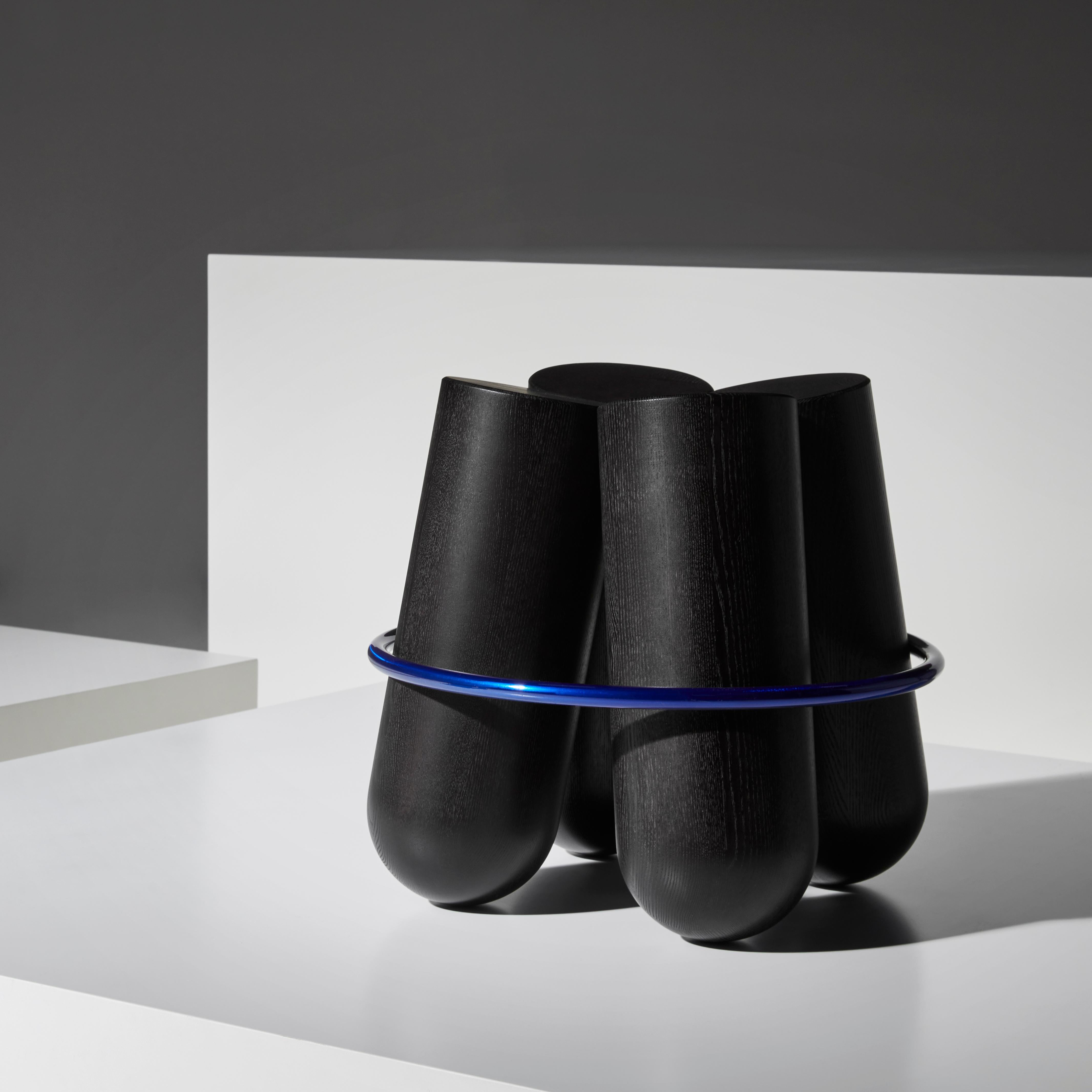 Organic Modern Bolt Stool, Black and Lazer Blue Ring, by Note Design Studio for La Chance For Sale