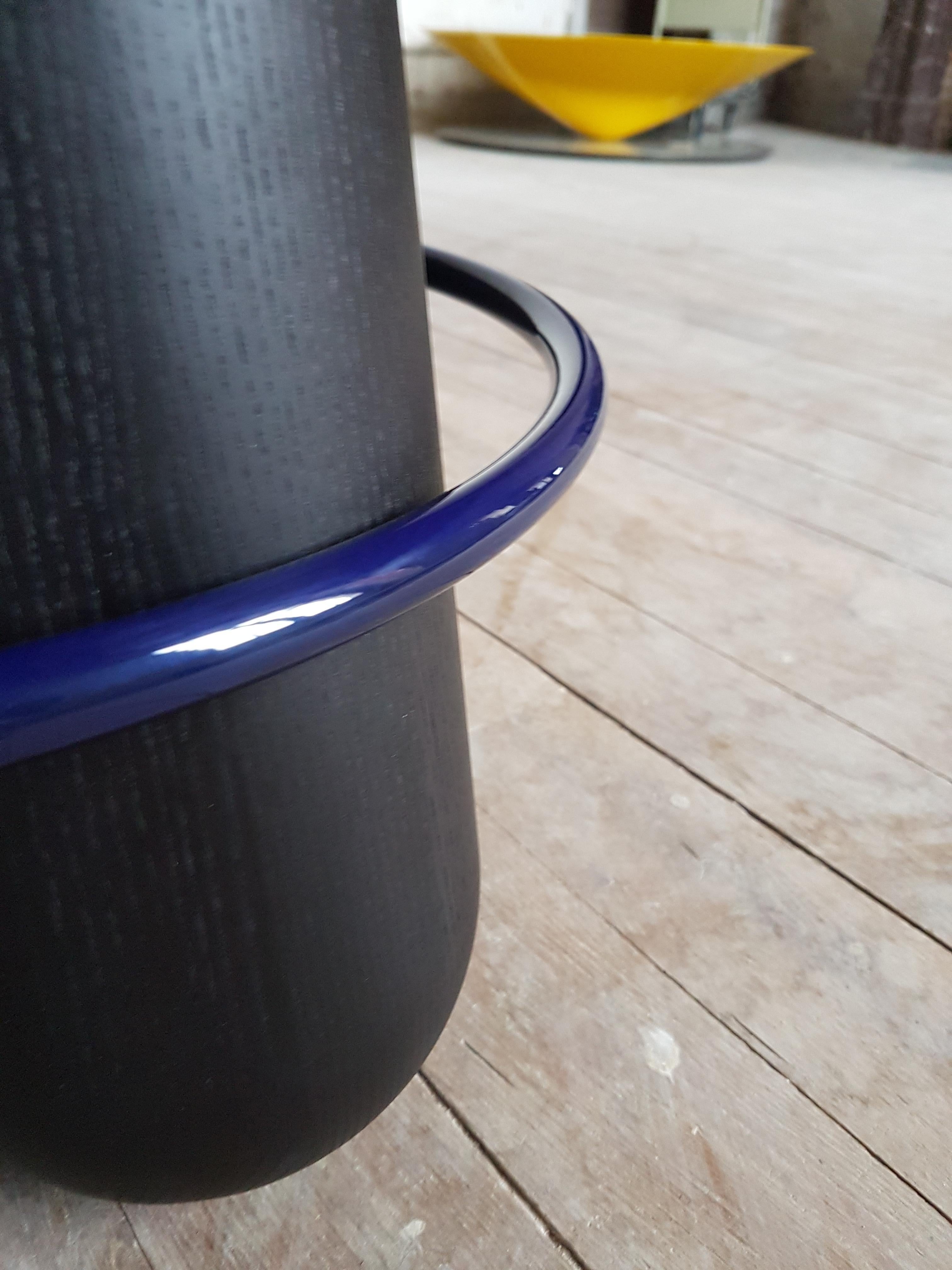 French Bolt Stool, Black and Lazer Blue Ring, by Note Design Studio for La Chance For Sale