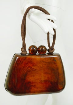 Bolta Lucite Faux Tortoiseshell Handbag with Oversize Ball Clasp – 1950s
