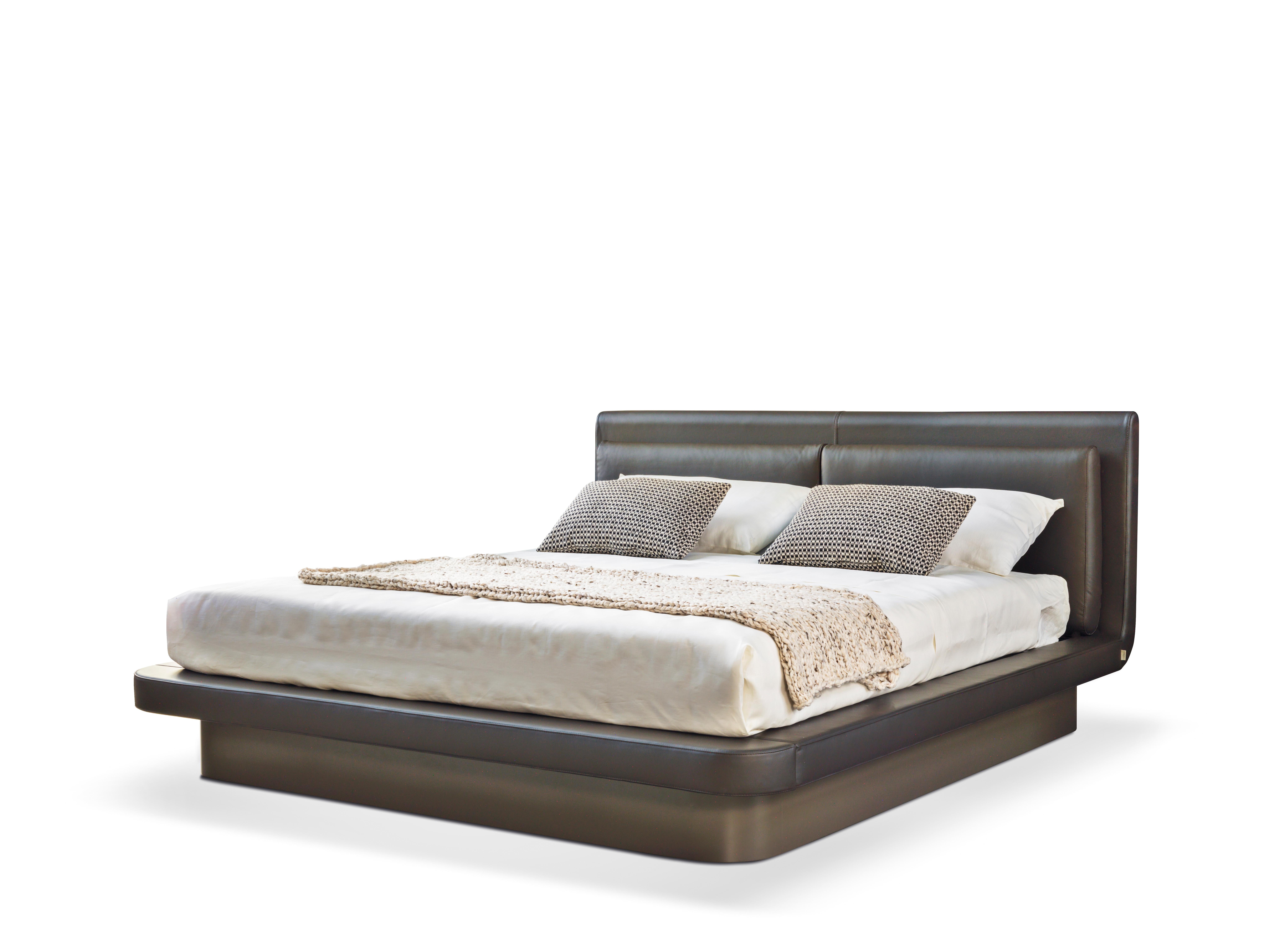 Bolton Bed by Redeco
Dimensions: W 210 x D 237 x H 100 cm
Materials: Plywood structure padded with polyurethane foam in different densities. Pre-upholstery in polyester wadding, upholstery in fabric or leather covering. Plywood and curved plywood