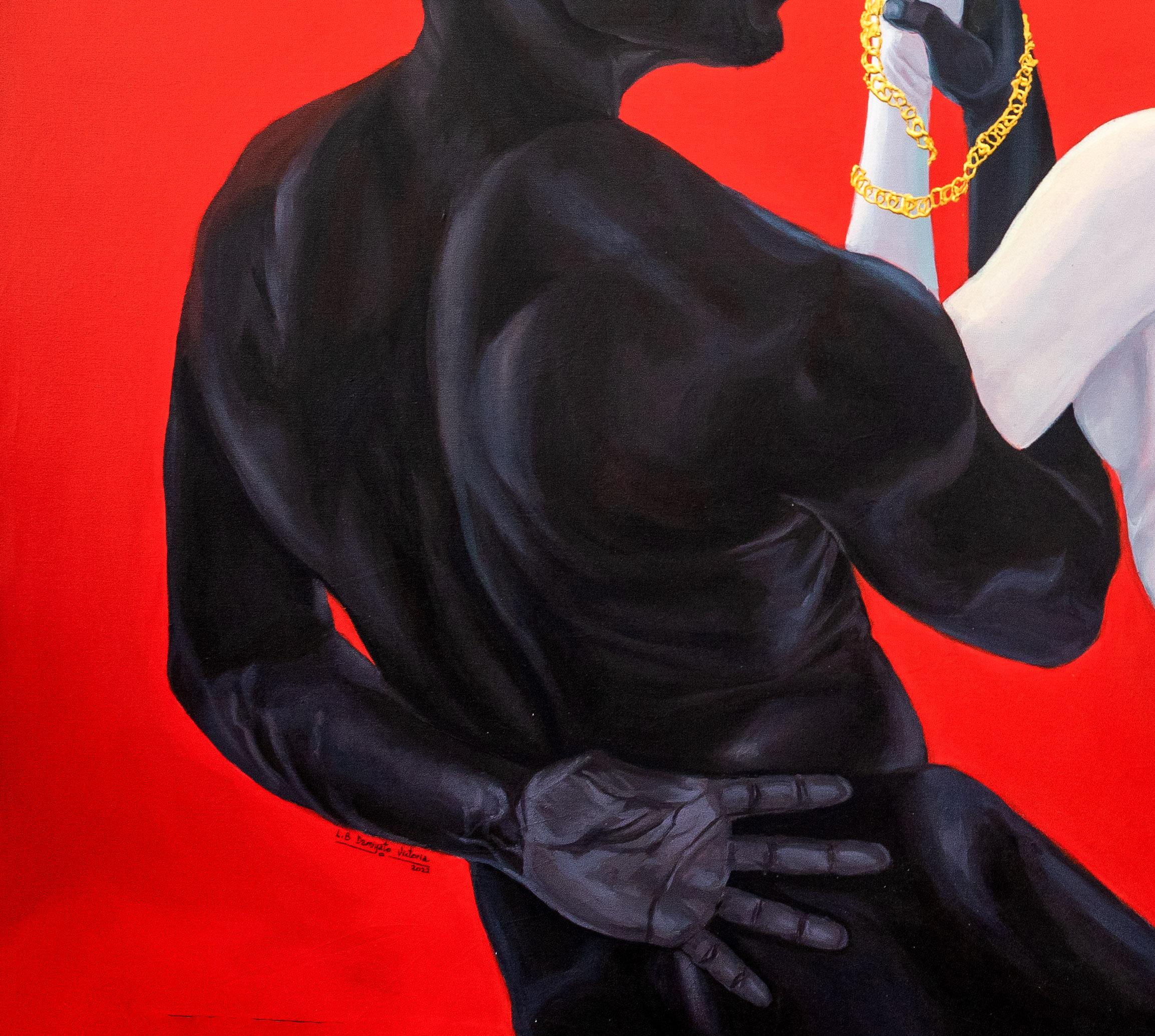 Convergence - Red Figurative Painting by Boluwatife Victoria Lawal