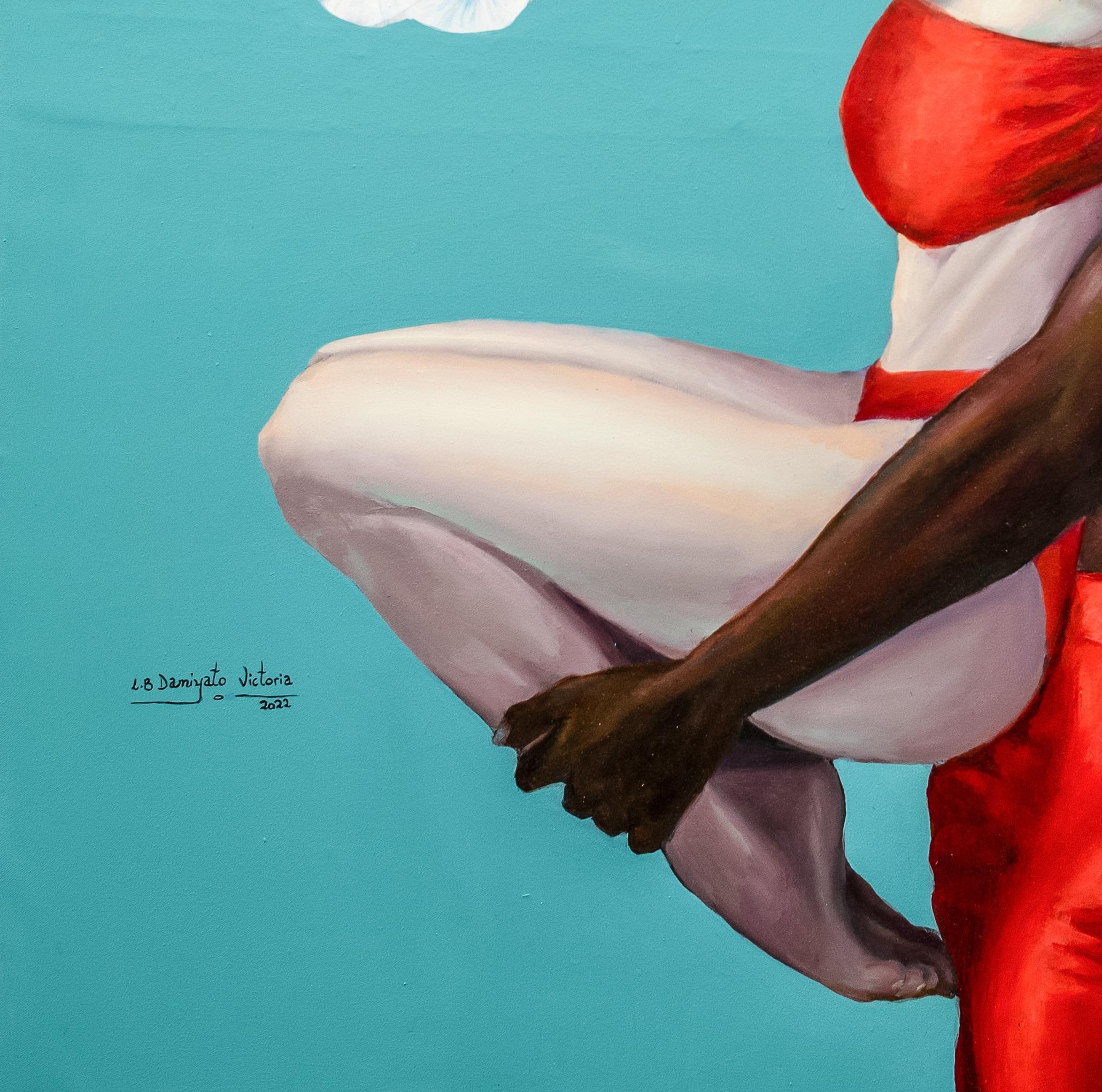 Symbiose - Bleu Portrait Painting par Boluwatife Victoria Lawal