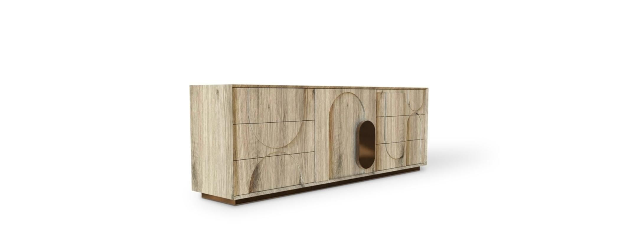 Bronzed Modern Boma Decape Oak Veneer Sideboard by Caffe Latte For Sale