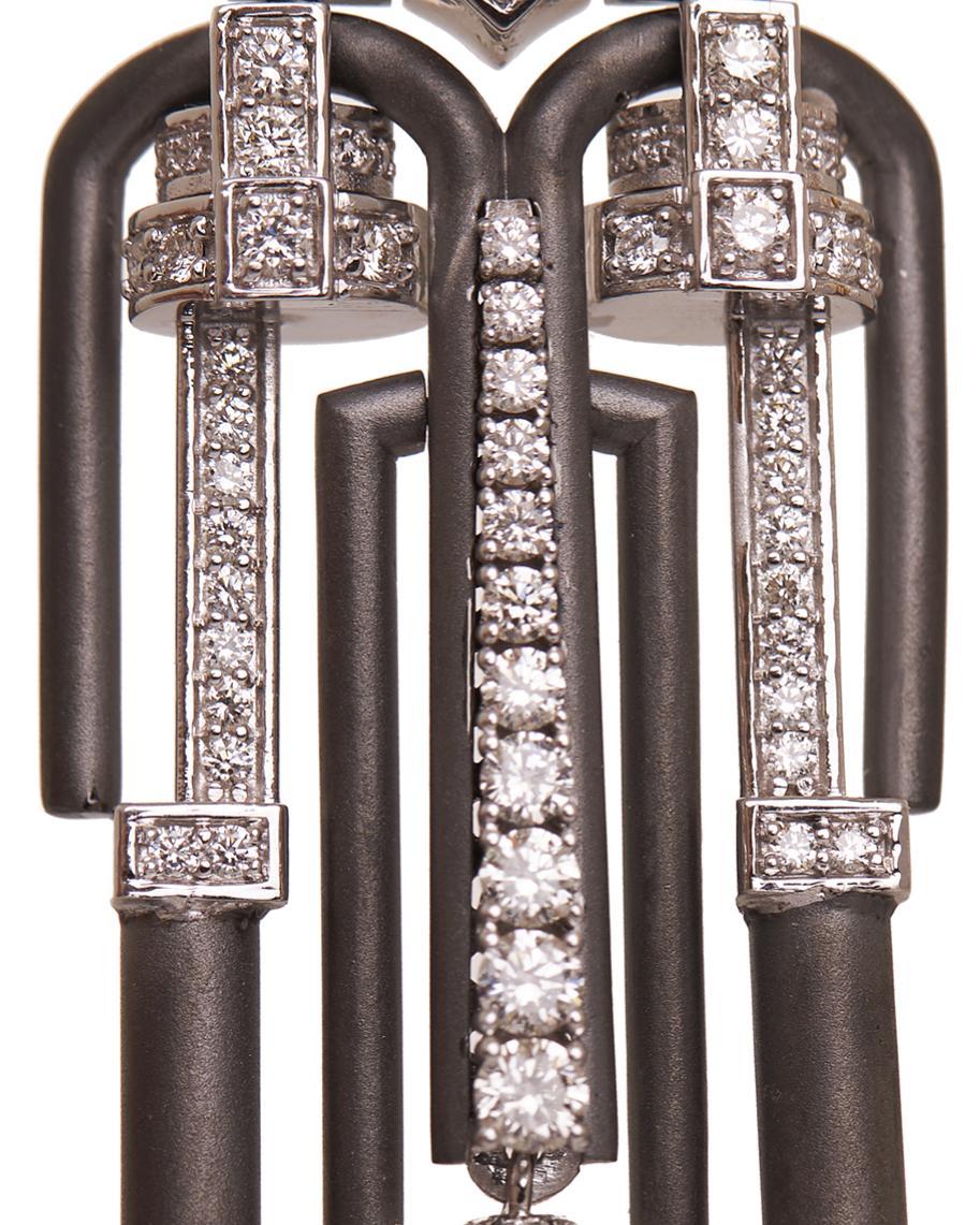 Taglio rotondo Orecchini Bombay Art Deco Empress Court in oro 18kt, diamanti e argento in vendita